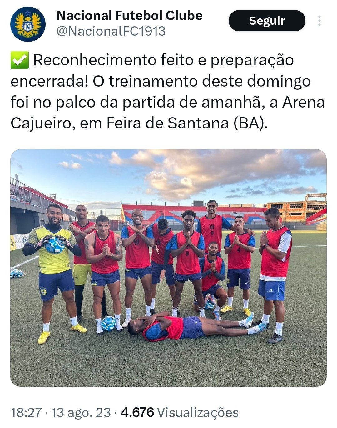 Após morte de jogador do Bahia de Feira, elenco do Nacional-AM simula  velório