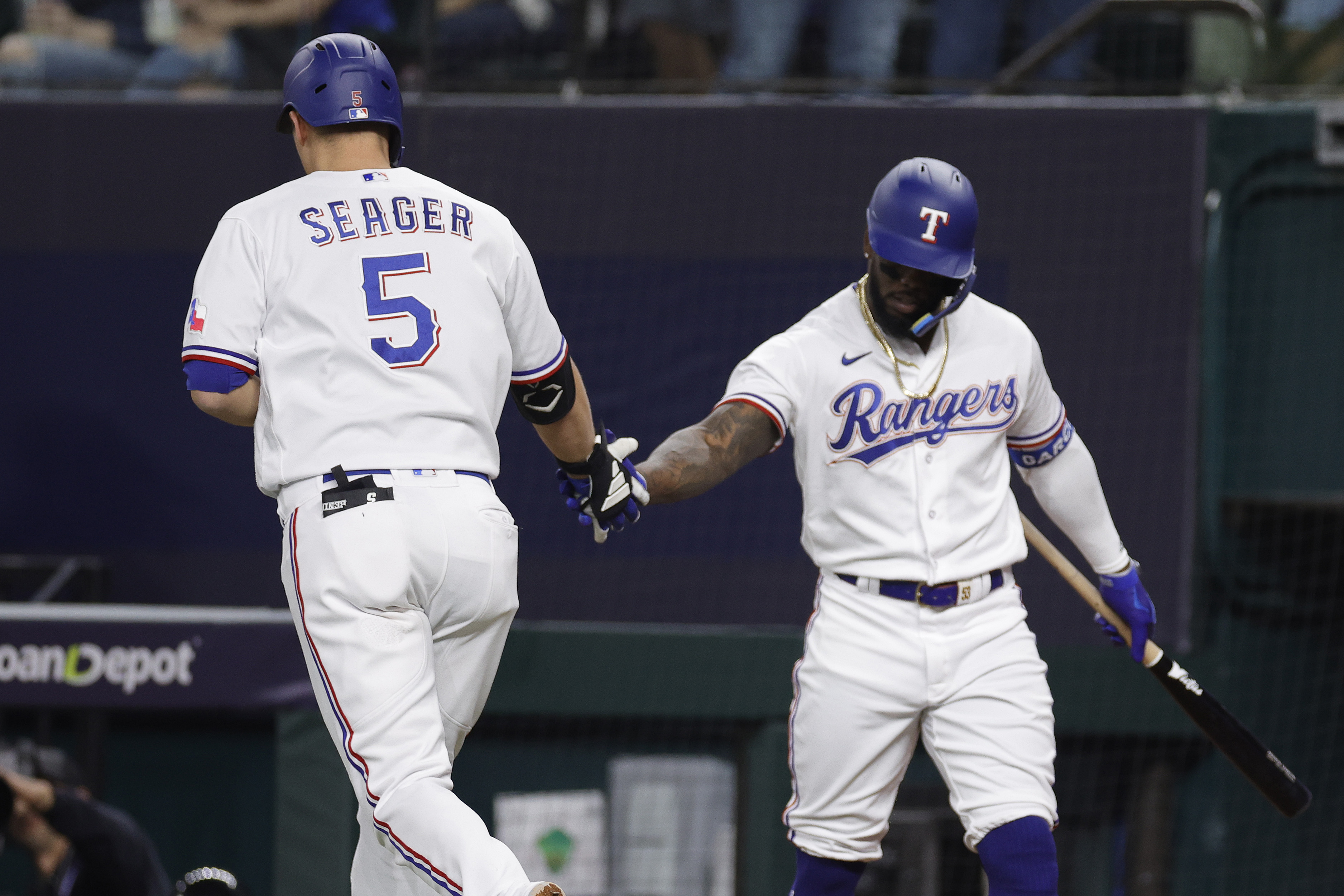 Rangers' Jonah Heim celebrates home run with 'replay review