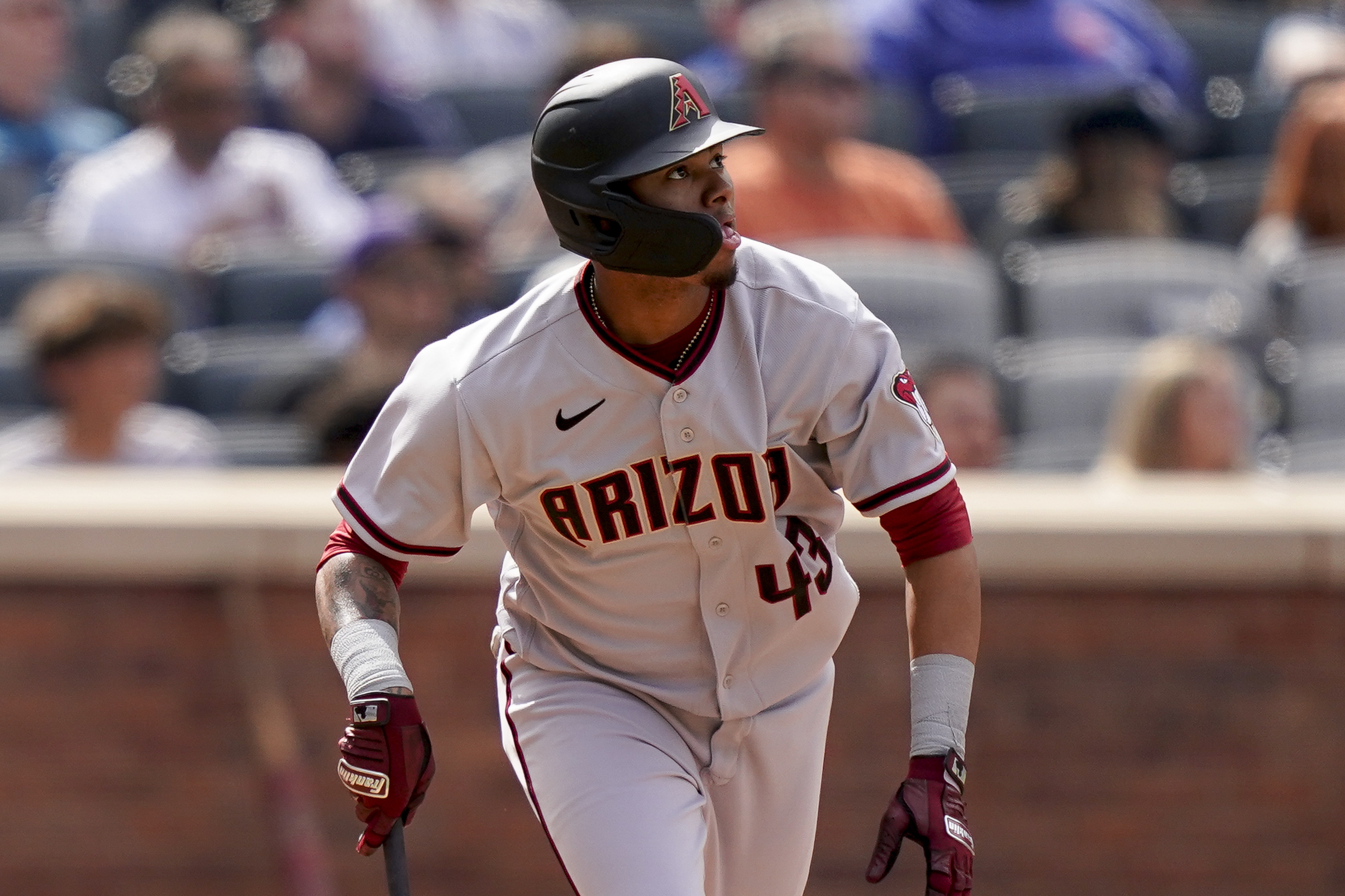 April 23, 2022:Francisco Lindor (12) of the New York Mets gets a single in  the of the 8th inning between the New York Mets and the Arizona  Diamondbacks at Case Field in