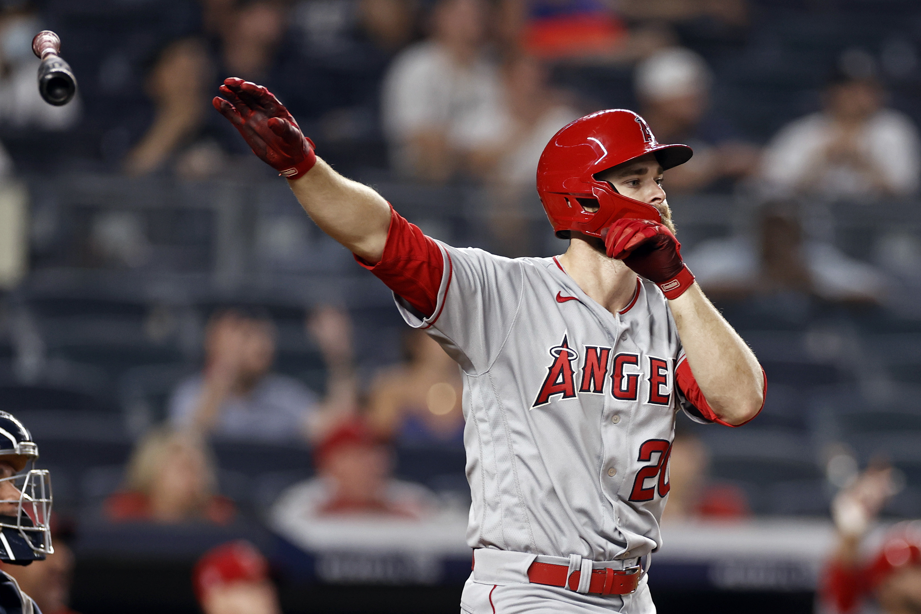 Shohei Ohtani of the Los Angeles Angels warms up during Gatorade