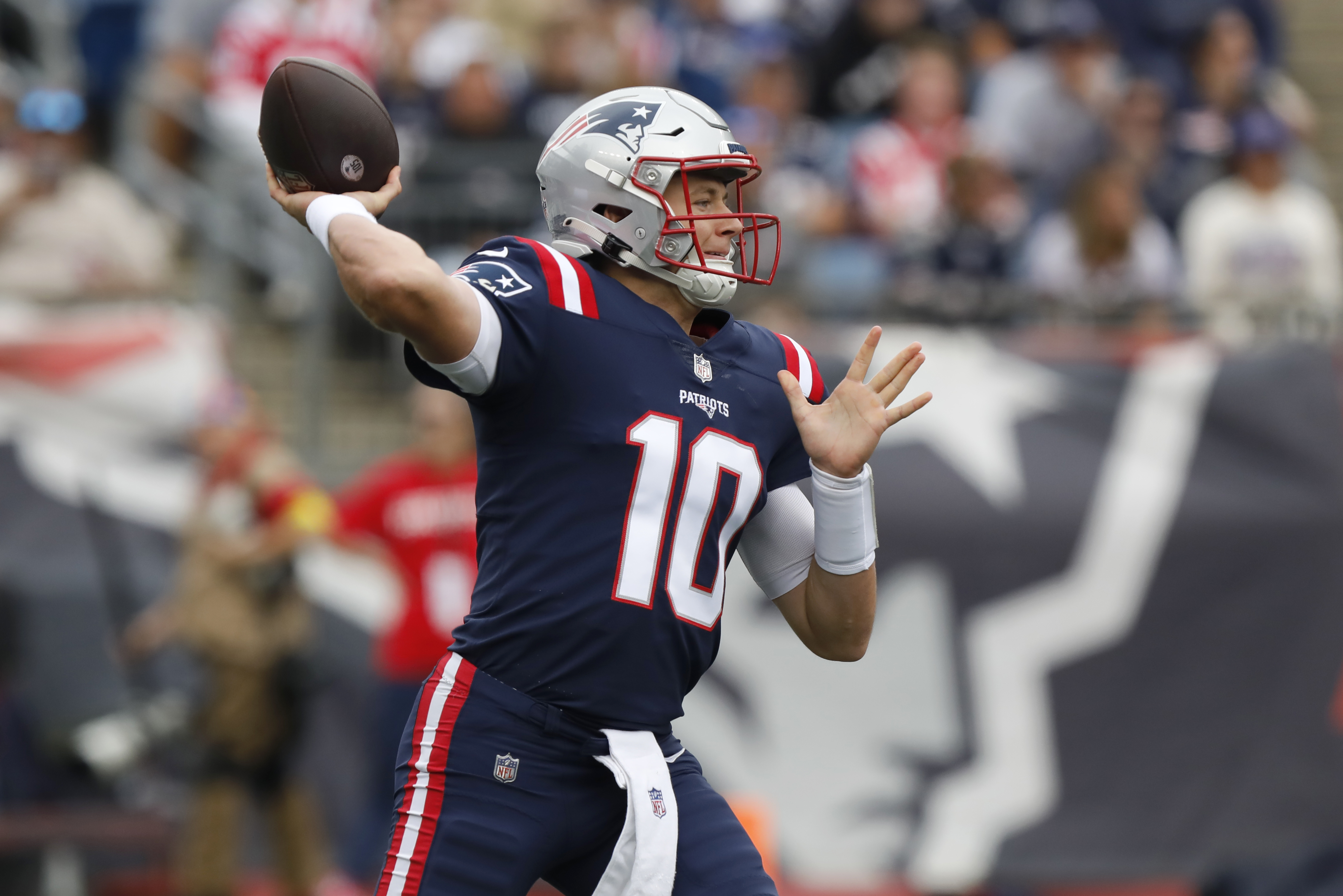 Baltimore Ravens wide receiver Rashod Bateman (7) runs a route during the  first half of an NFL football game against the New England Patriots,  Sunday, Sep. 25, 2022, in Foxborough, Mass. (AP