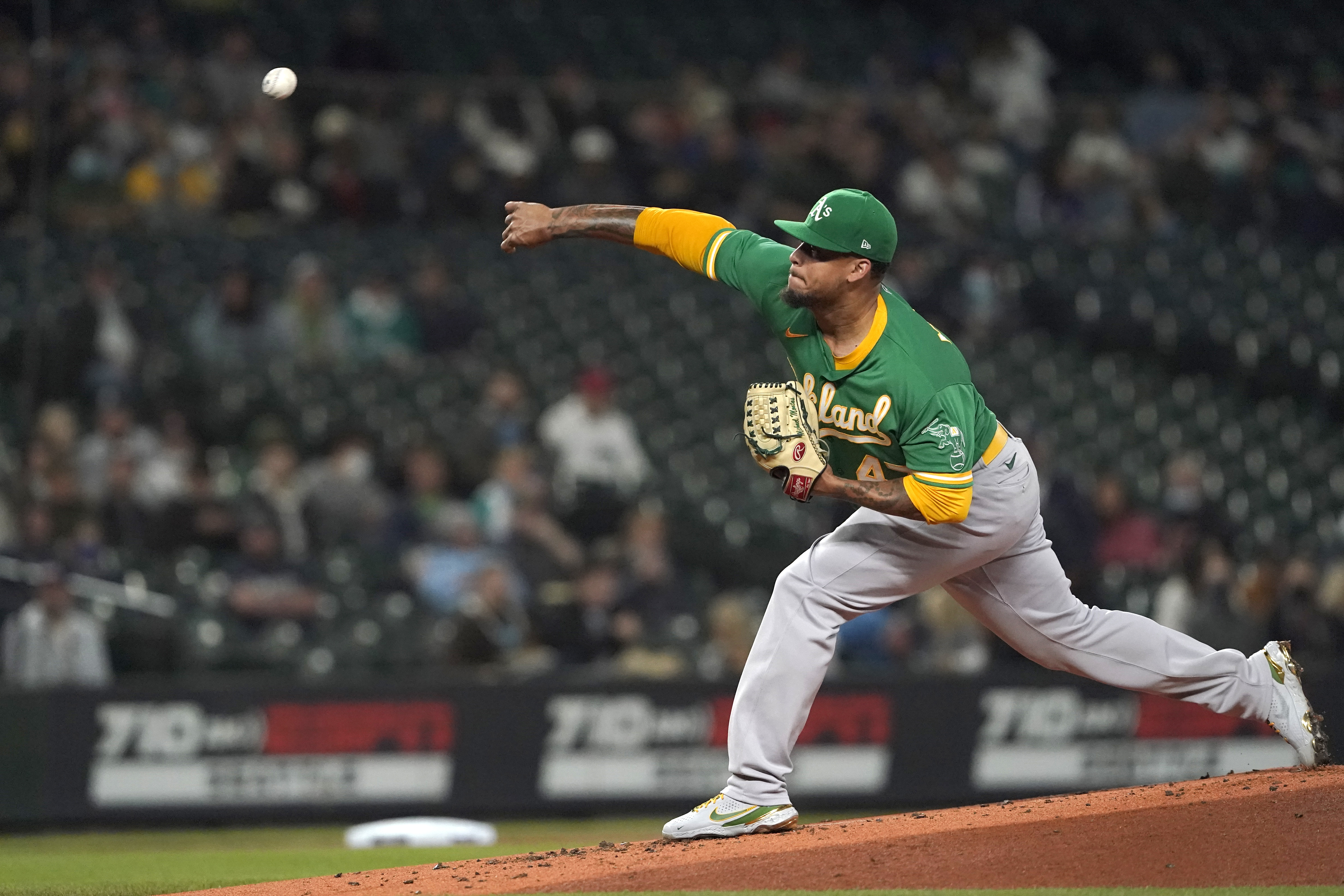 A's Frankie Montas strikes out 10 in near-complete game vs. Tigers