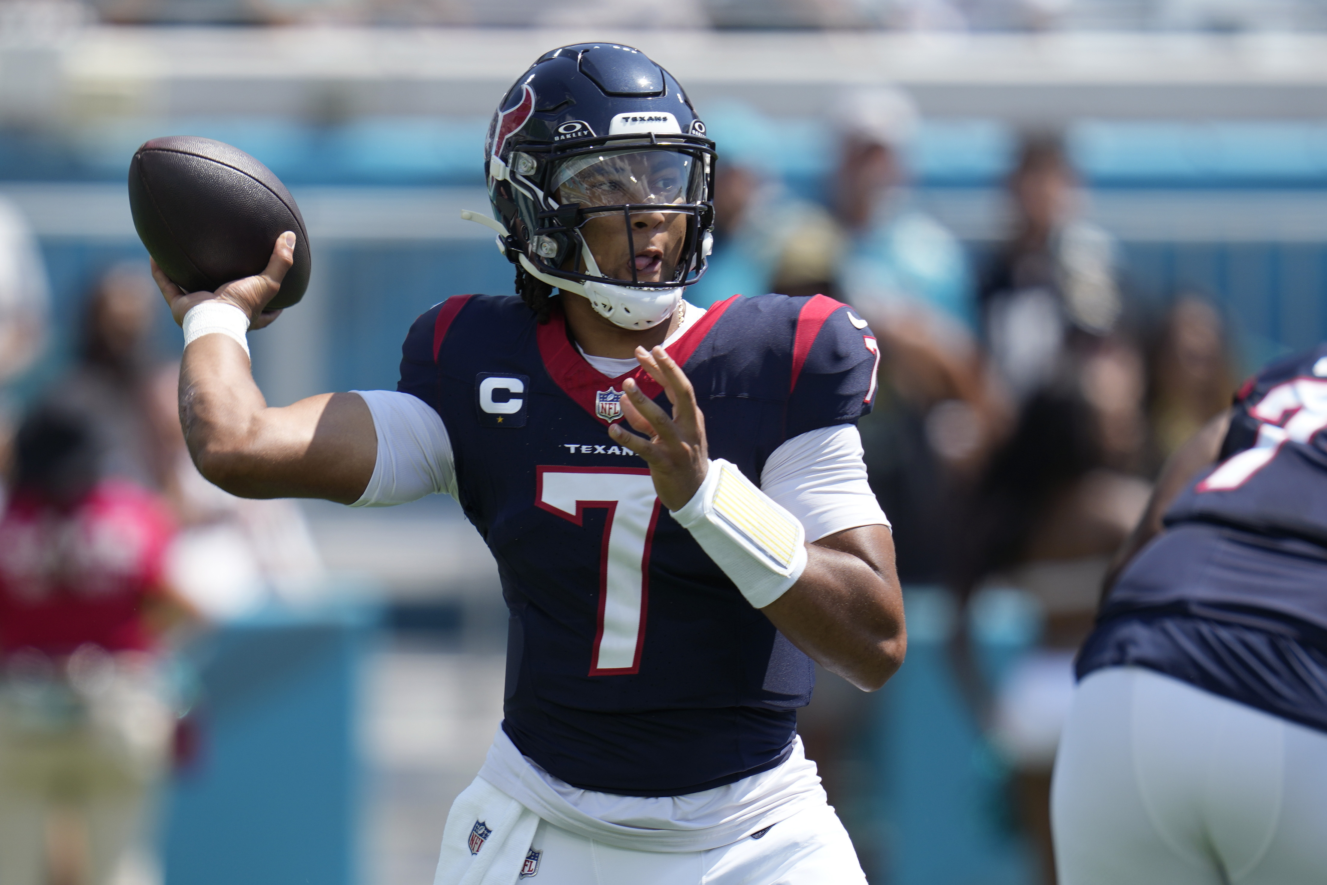 C.J. Stroud throws for 384 yards and two touchdowns in the Texans home  opener against the Indianapolis Colts.