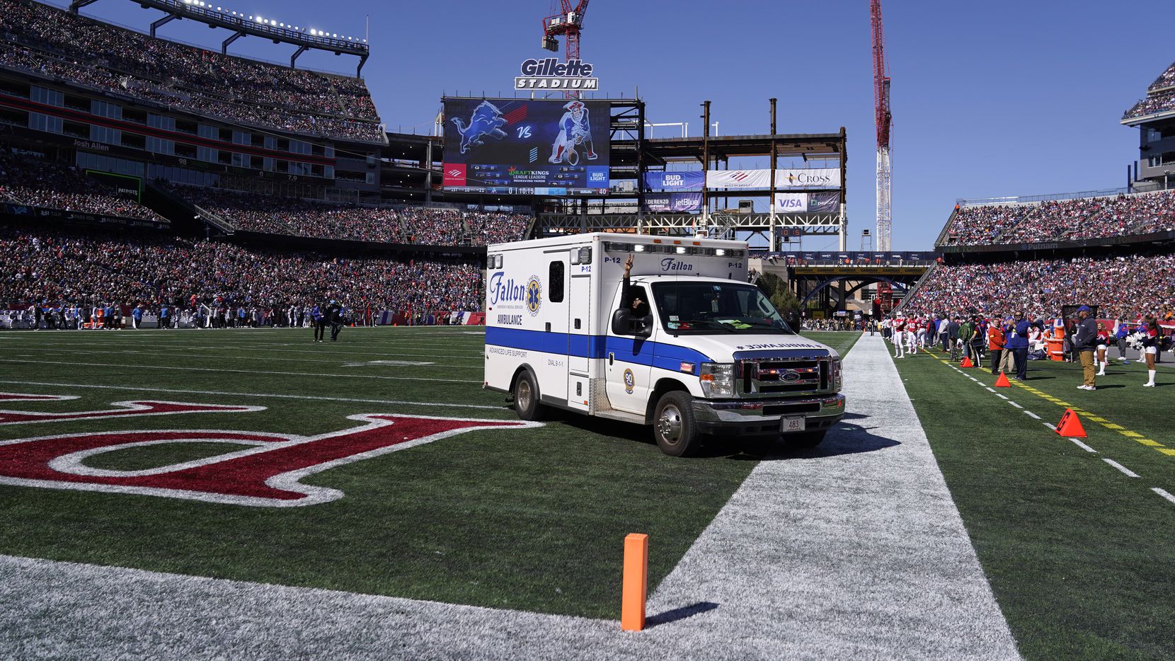 Injured Lions player taken away in ambulance during game vs. Patriots 