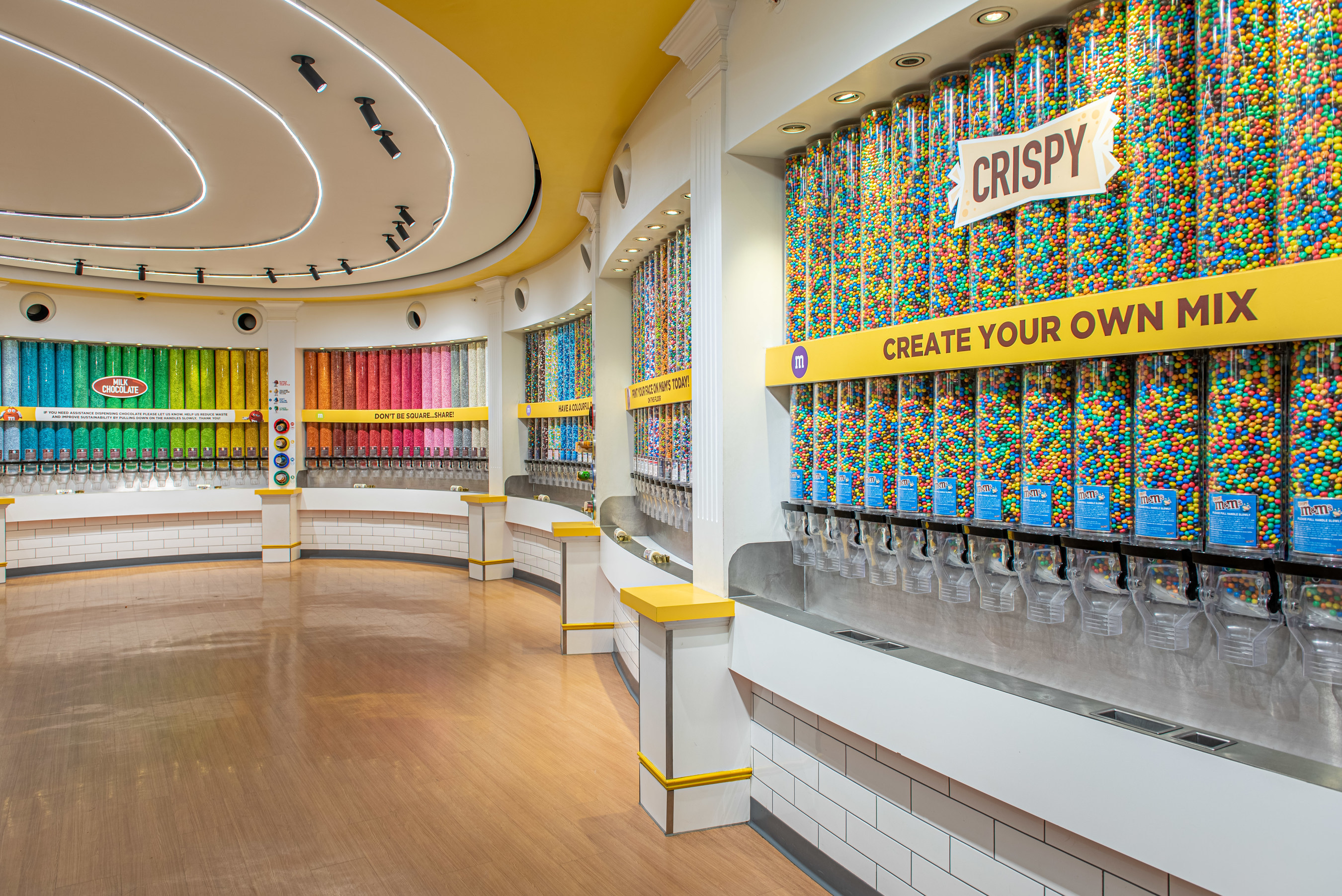 This wall of m&m's at the new m&m Store at Disney Springs is a