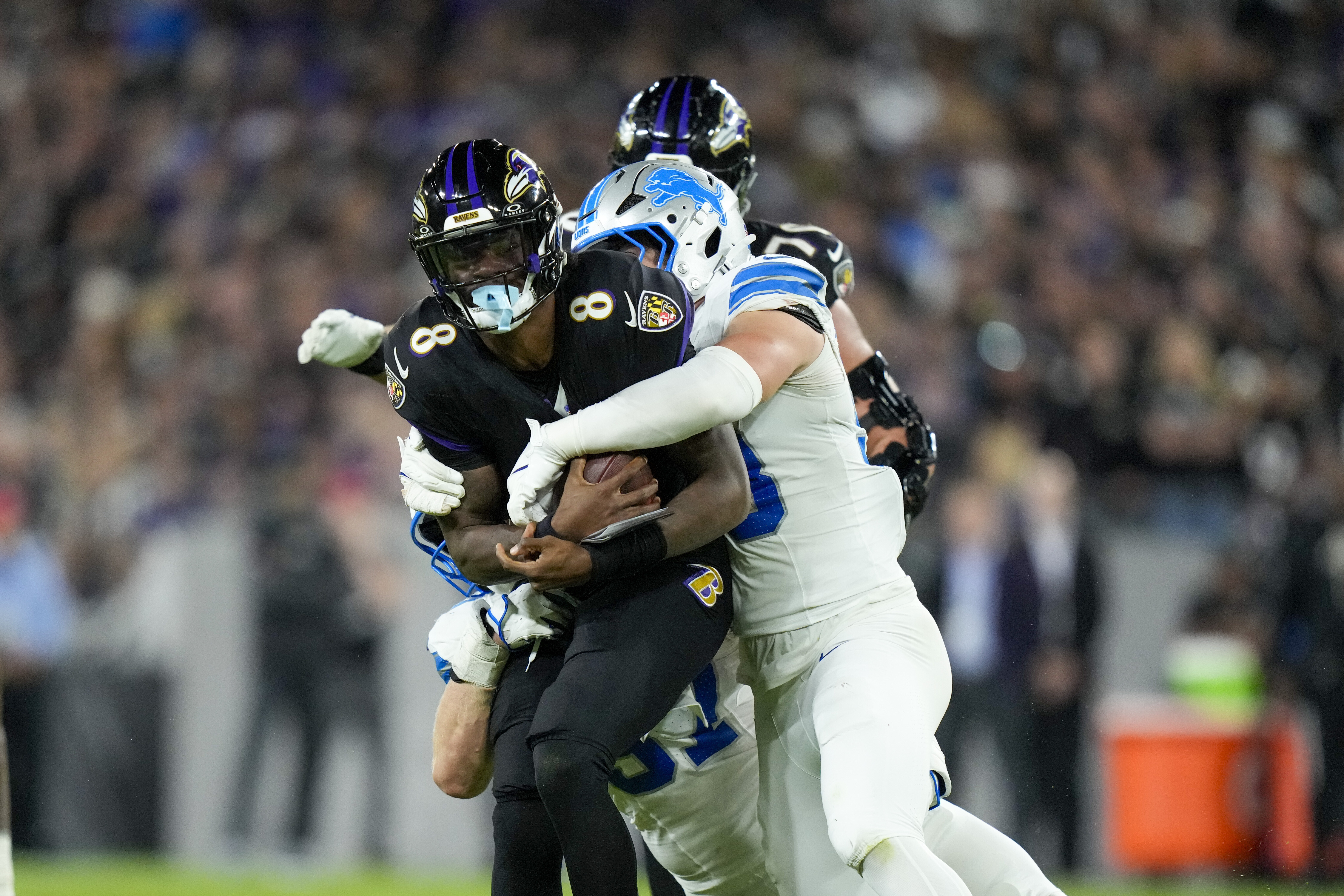 Lions run over the Ravens, sack Lamar Jackson 7 times in a 38-30