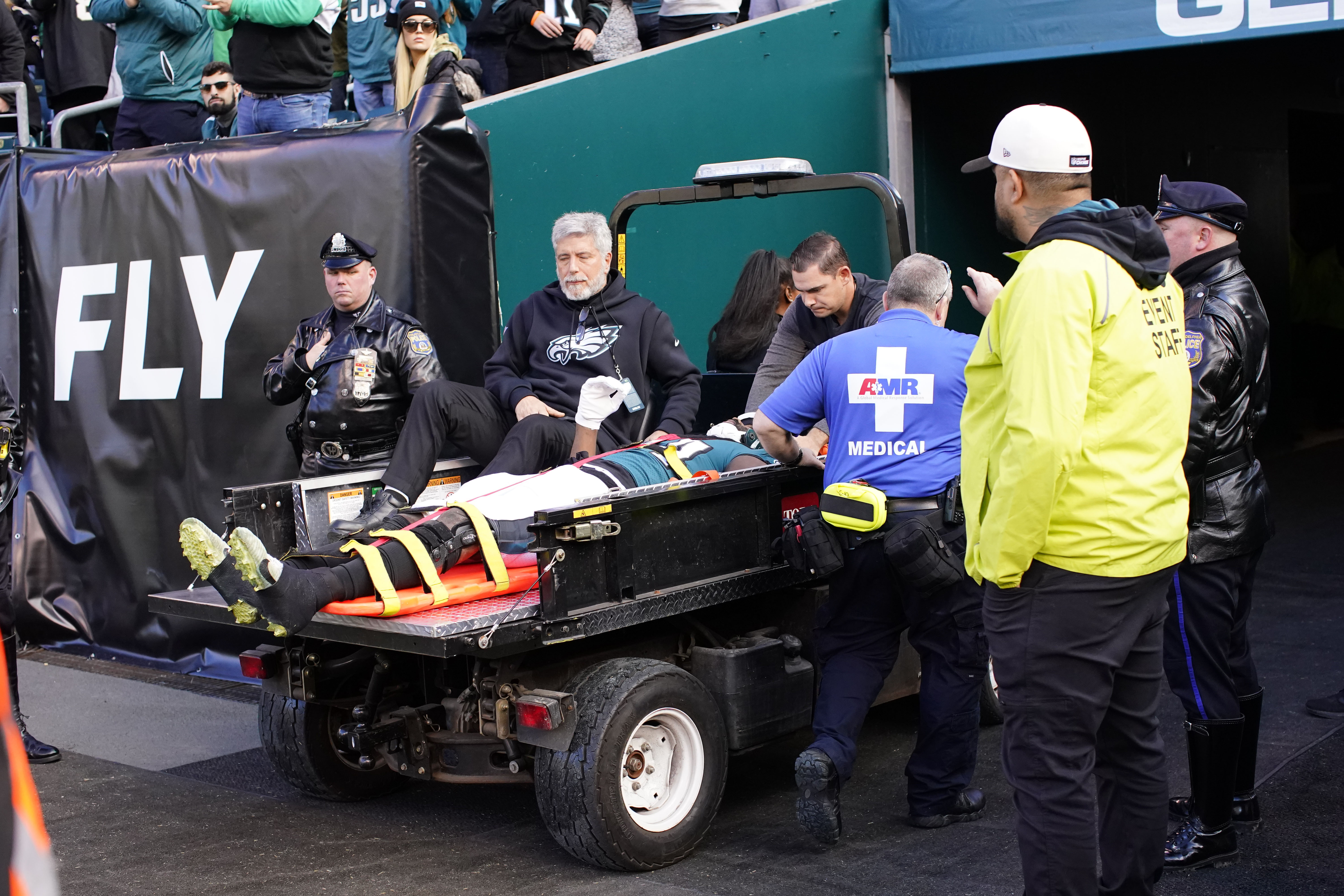 Philadelphia Eagles players carted off after suffering neck injuries have  'movement in all extremities'