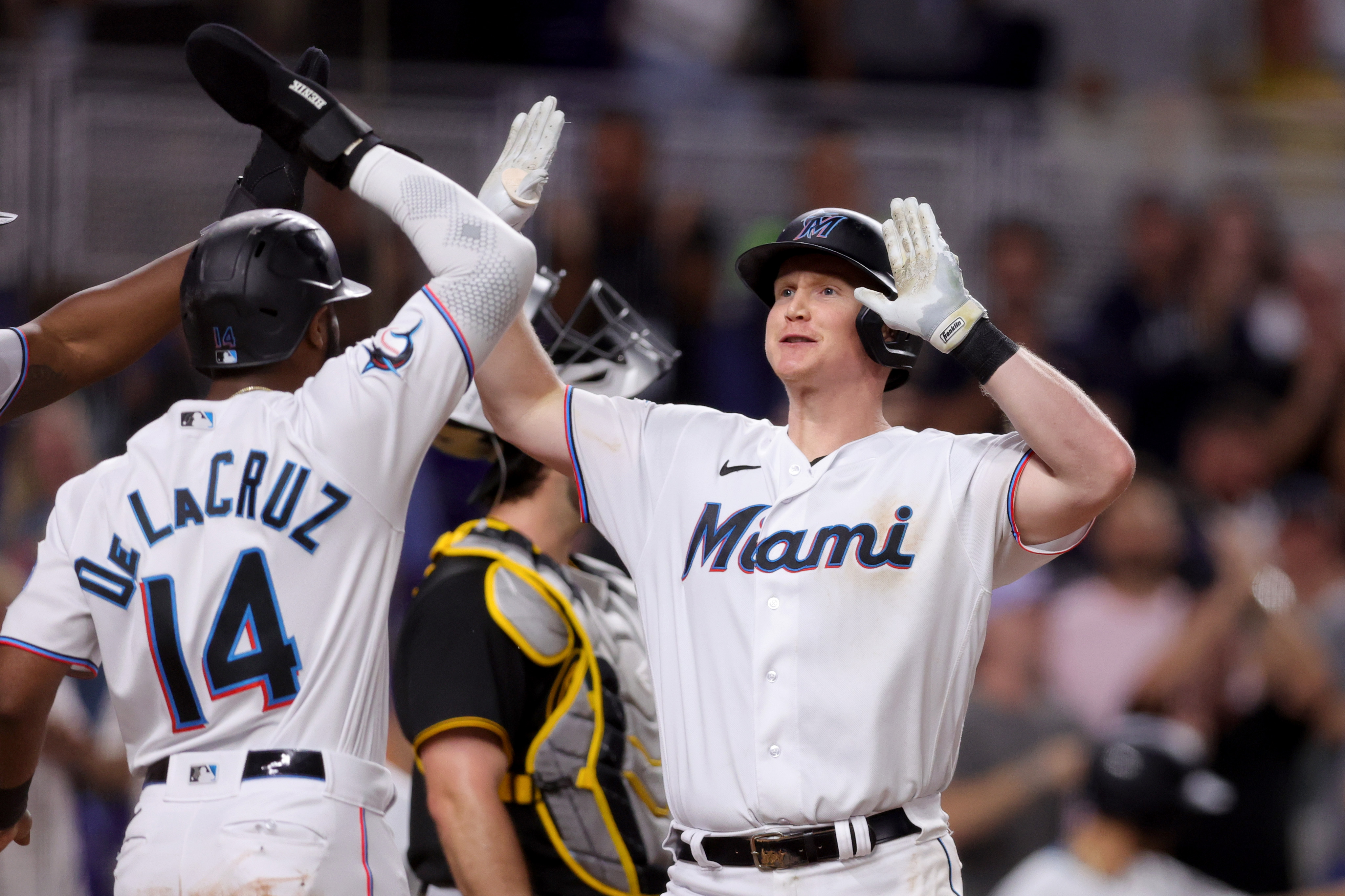 Joey Wendle of the Miami Marlins throws to first base against the News  Photo - Getty Images