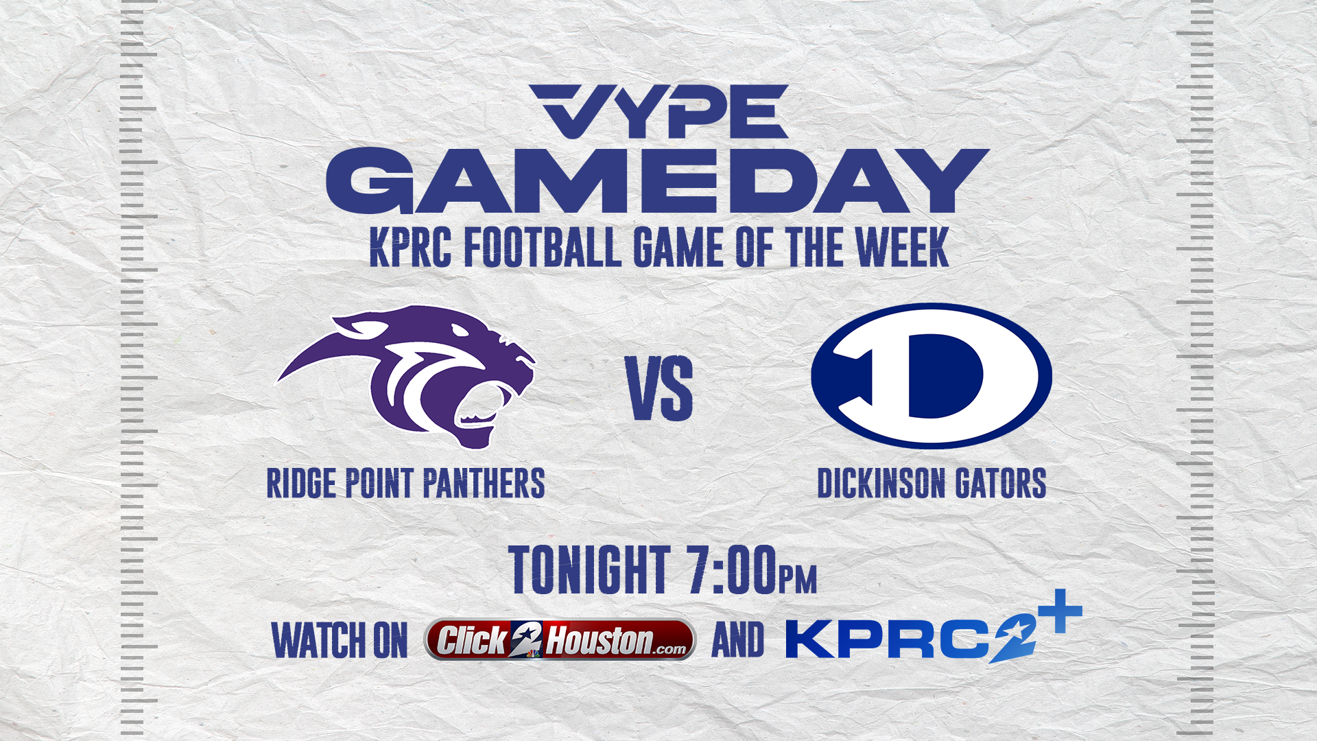 FOOTBALL LIVE Watch Ridge Point HS vs Dickinson HS on KPRC 2+ tonight at 7 p.m.