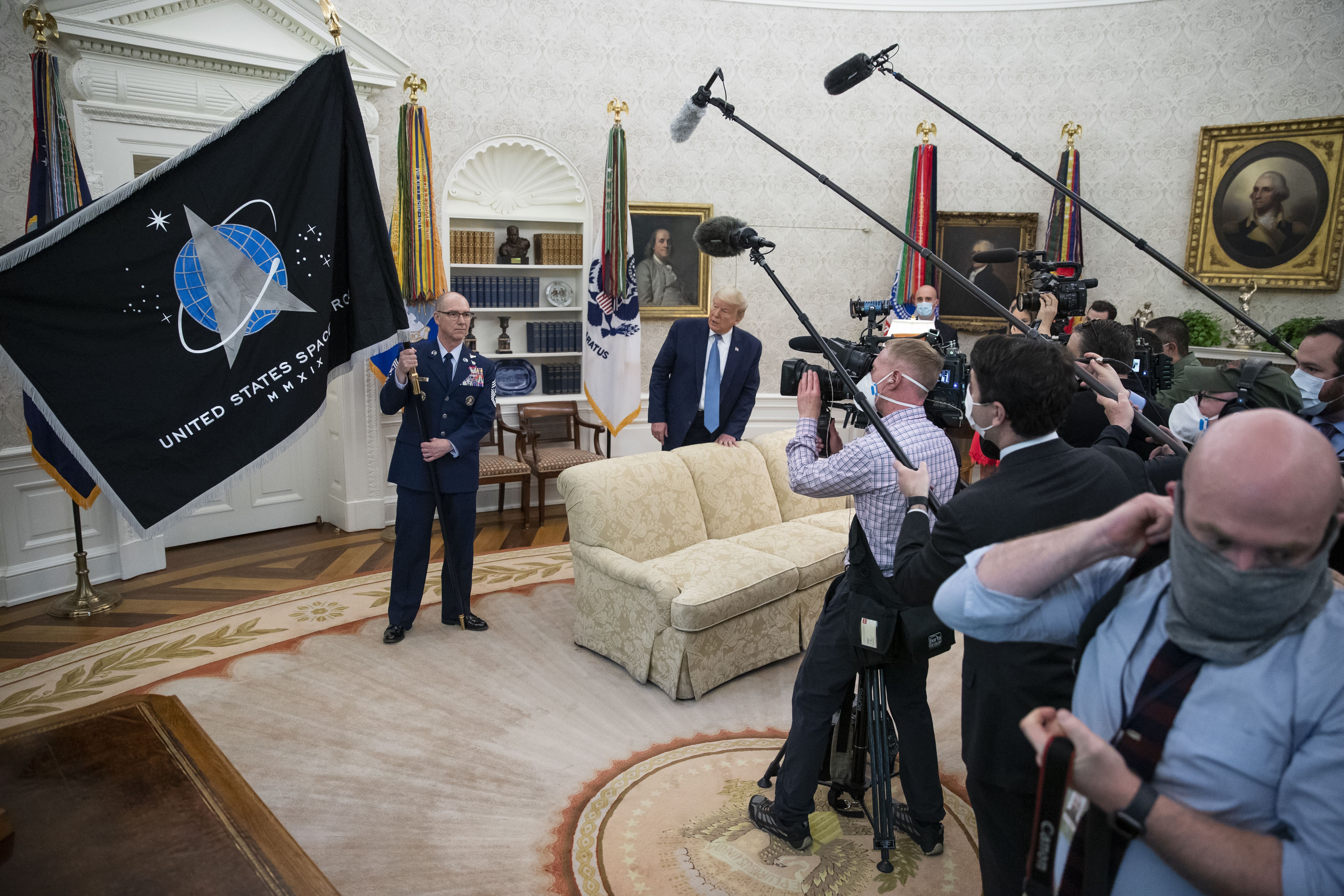 Space Force Unveils Flag Trump Touts Super Duper Missile