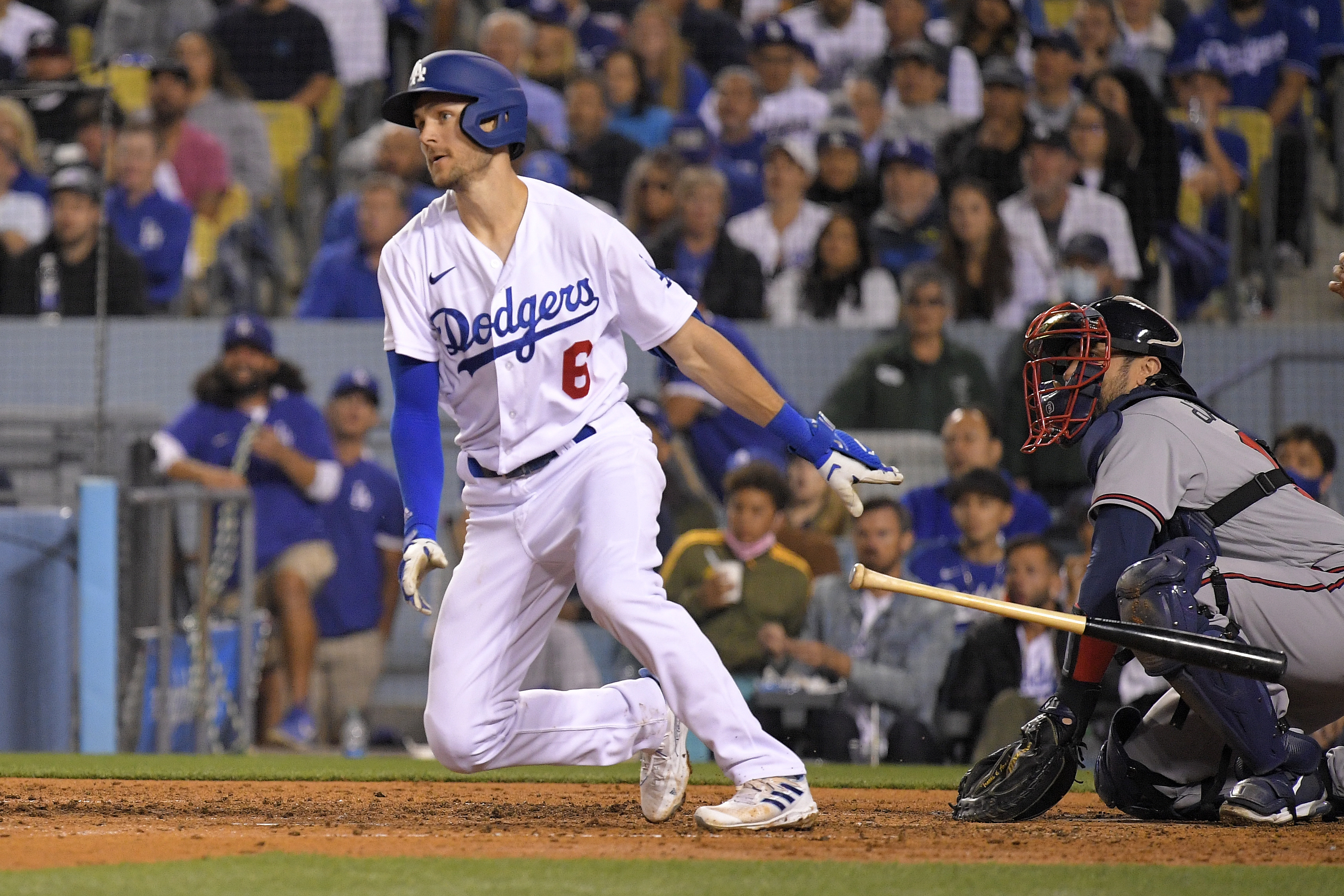 LOS ANGELES, CA - APRIL 20: Los Angeles Dodgers designated hitter Edwin Rios  (43) celebrates a home run during a regular season MLB game between the Los  Angeles Dodgers and the Atlanta