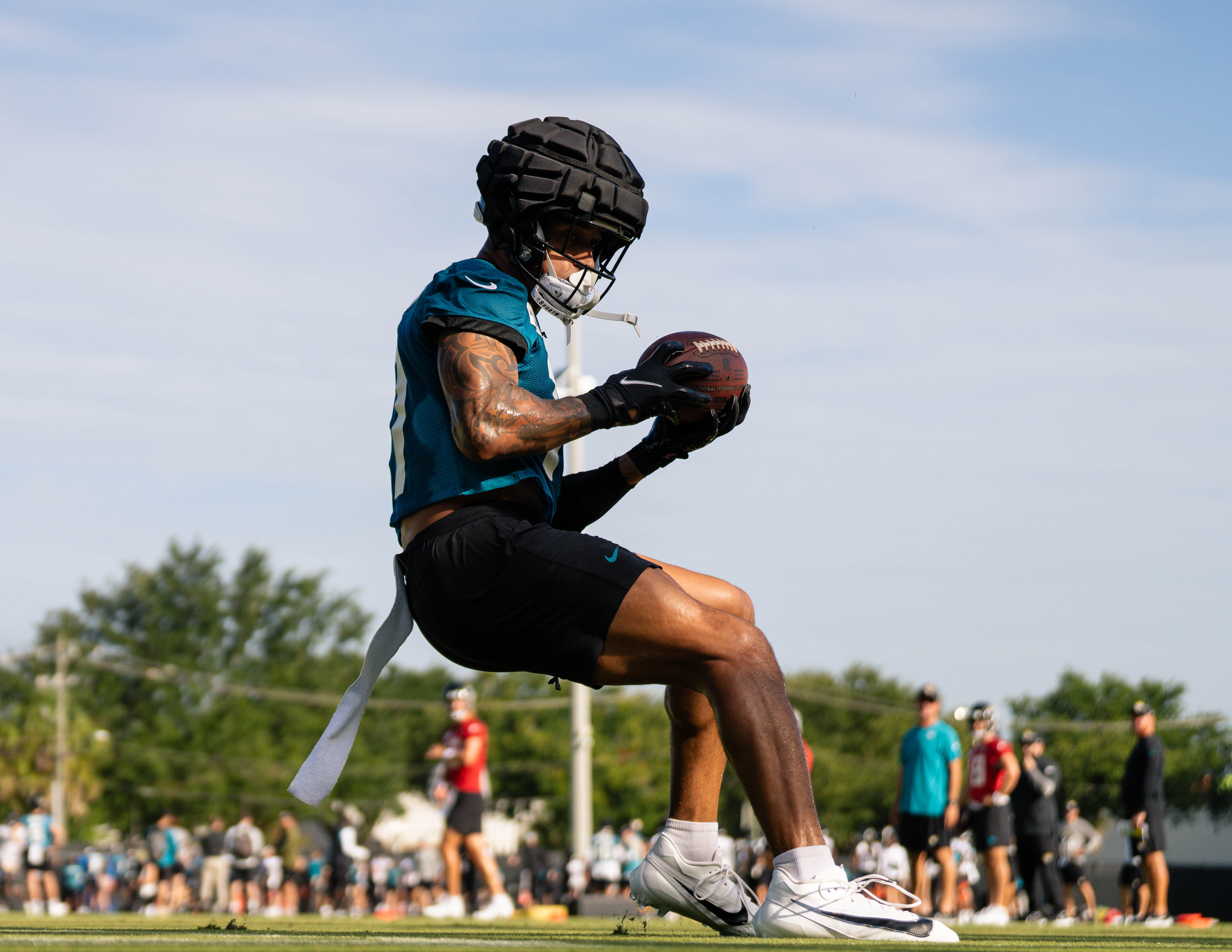 Evan Engram of the Jacksonville Jaguars looks on during Training