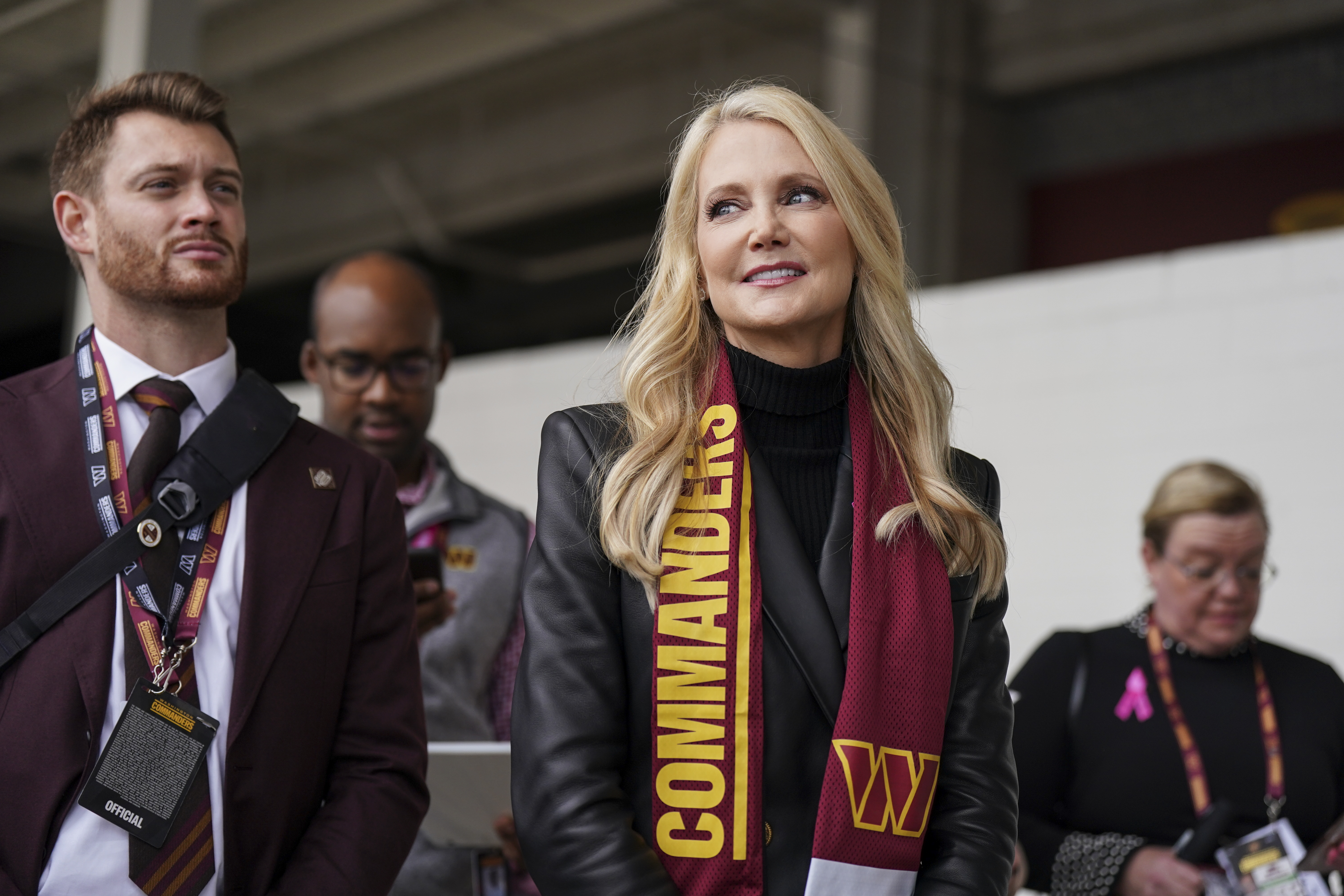 A Washington Commanders jersey is displayed at an event to unveil the NFL  football team's new identity, Wednesday, Feb. 2, 2022, in Landover, Md. The  new name comes 18 months after the