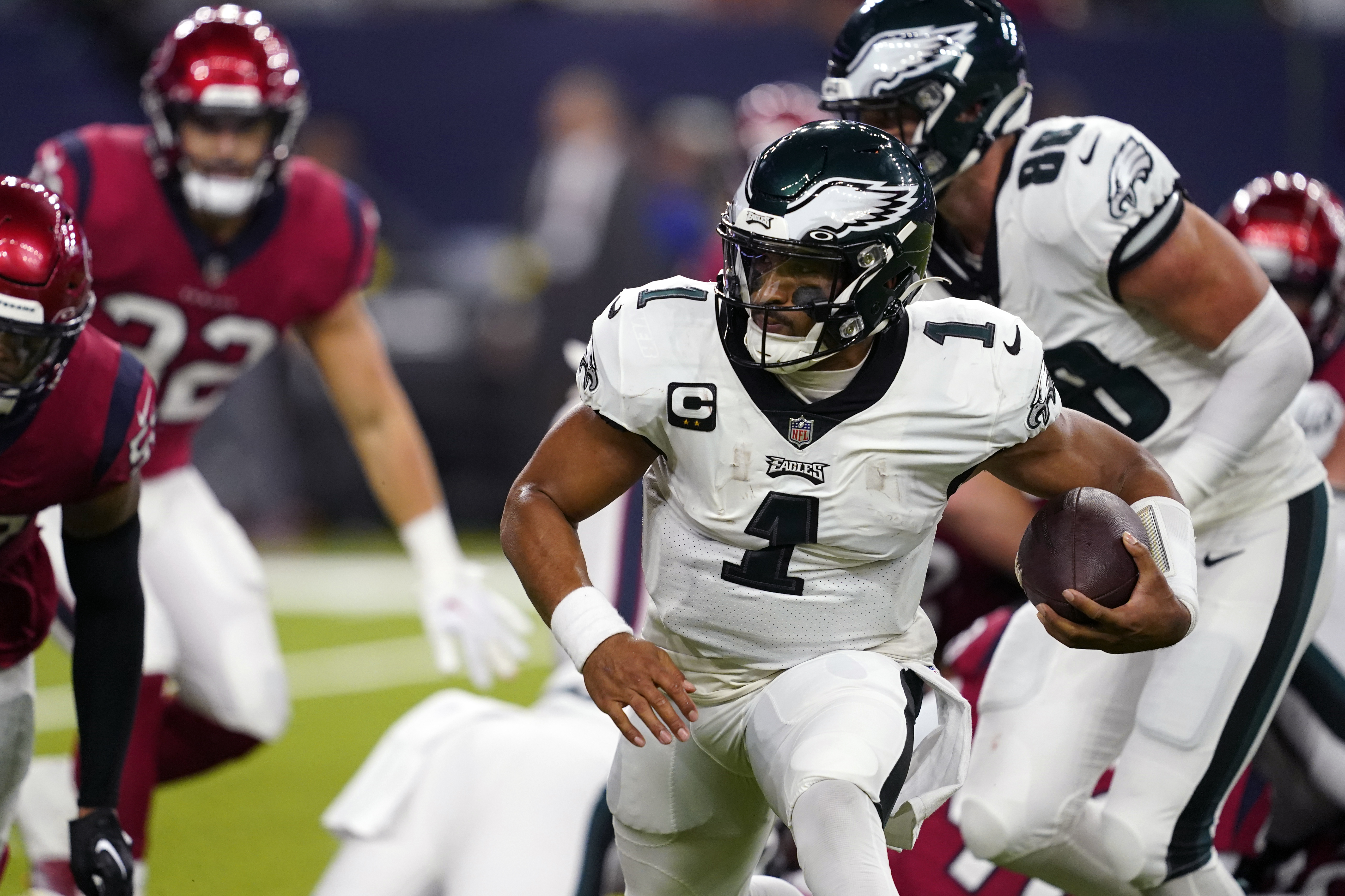 November 3, 2022: Philadelphia Eagles running back Miles Sanders (26)  carries the ball during an NFL game between the Texans and the Eagles on  Nov. 3, 2022, in Houston. The Eagles won