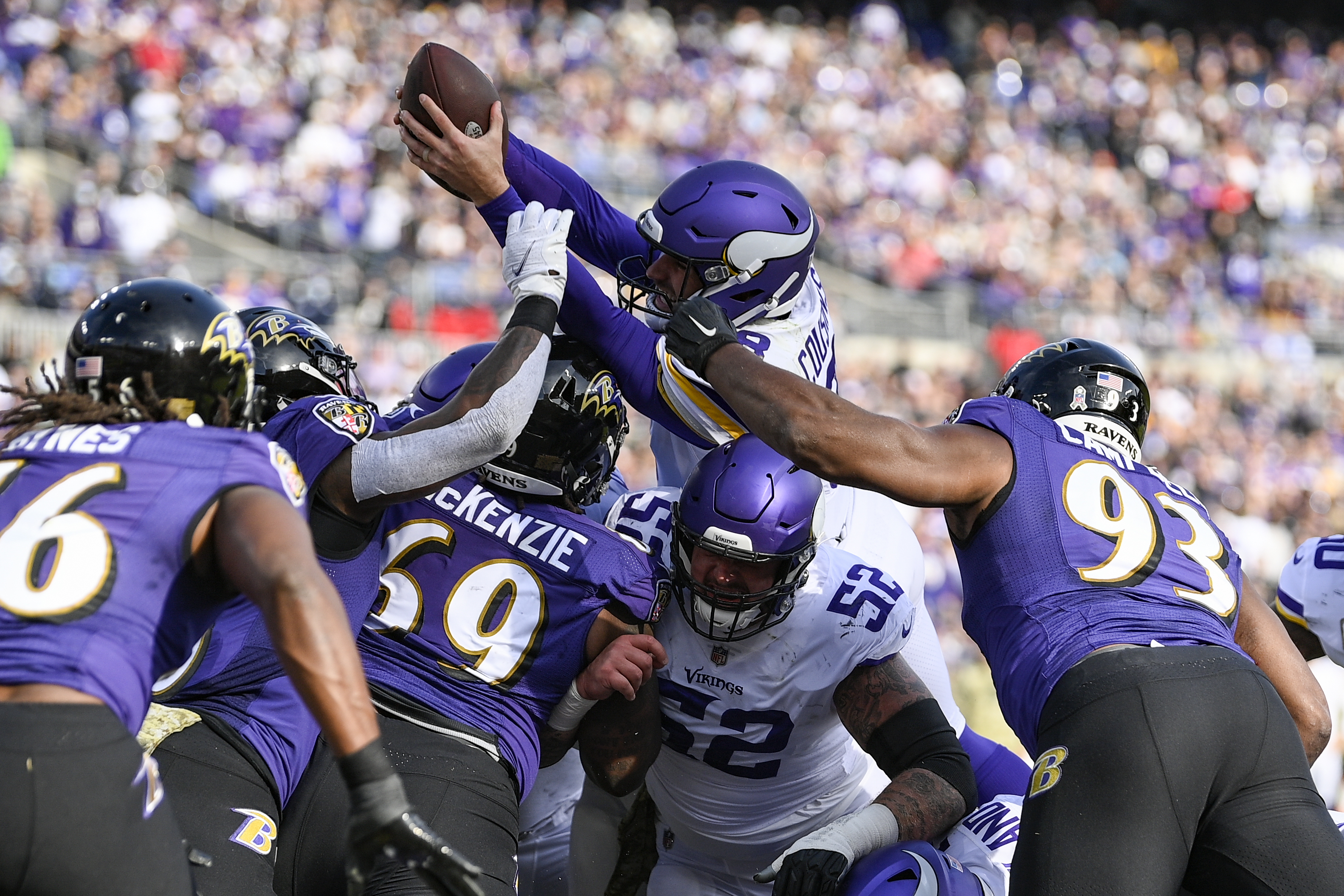 New Orleans, Louisiana, USA. 7th Nov, 2022. (left to right) Baltimore  Ravens quarterback Lamar Jackson escapes New Orleans Saints defensive end  Cameron Jordan in an NFL game in New Orleans, Louisiana USA