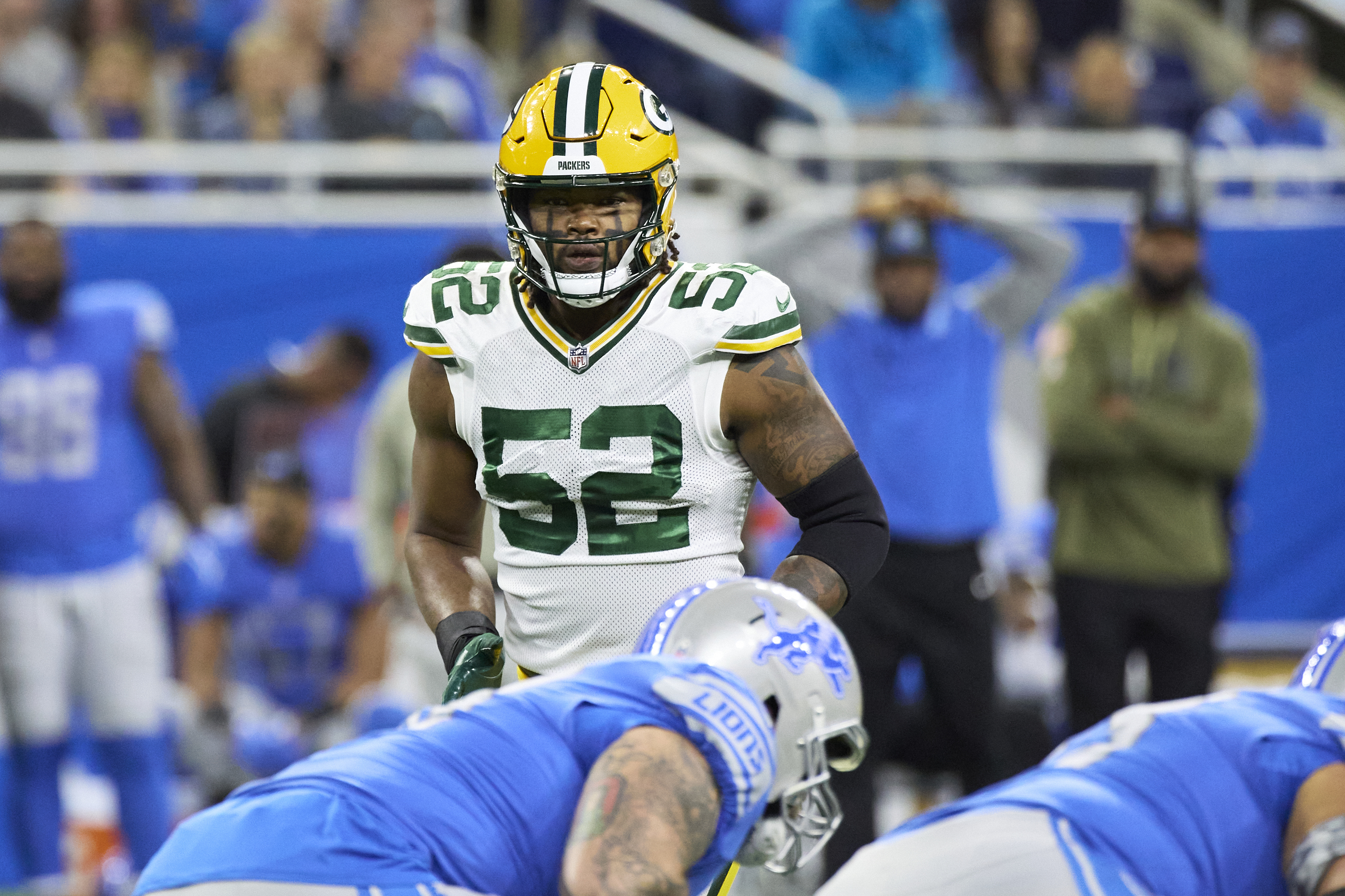 DETROIT, MI - NOVEMBER 24: Detroit Lions and Green Bay Packers fans in the  stands during the Detroit Lions versus the Green Bay Packers game on Sunday  November 6, 2022 at Ford