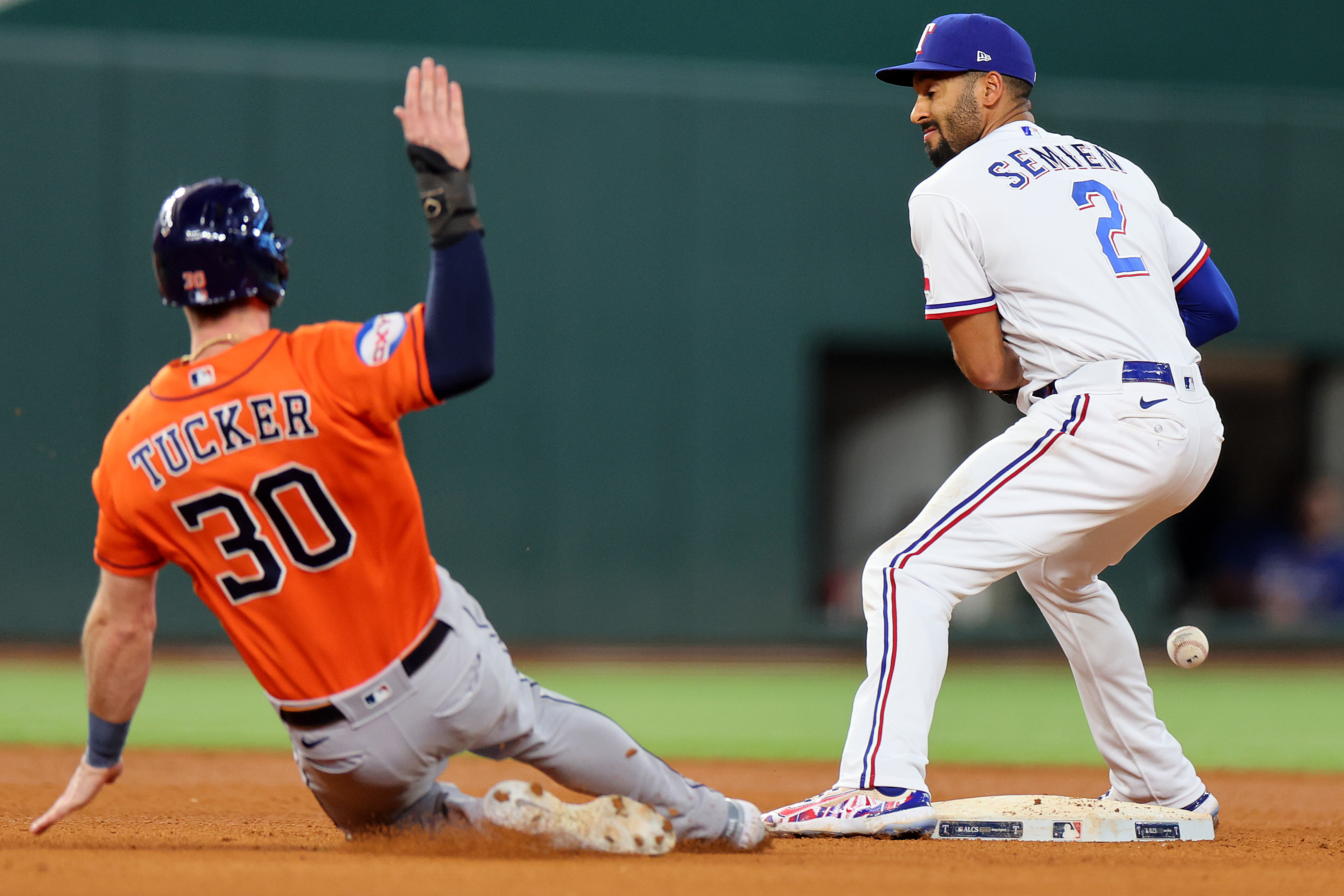 Houston Astros shortstop Mauricio Dubon steals second base in the