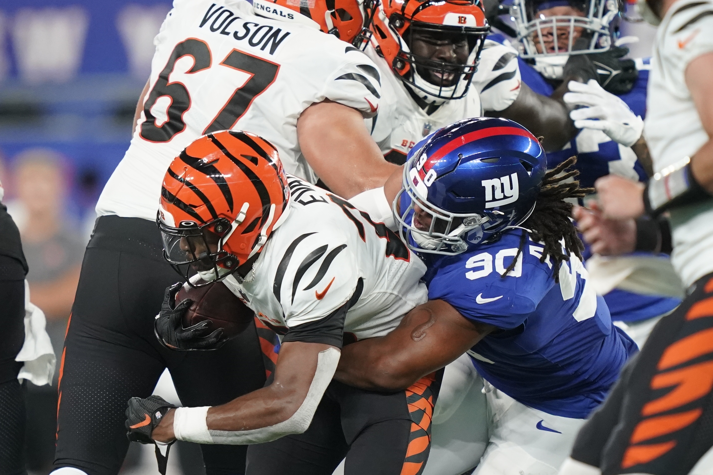 New York Giants wide receiver Alex Bachman (81) celebrates after scoring a  touchdown during an NFL preseason football game against the Cincinnati  Bengals, Sunday, Aug. 21, 2022 in East Rutherford, N.J. The