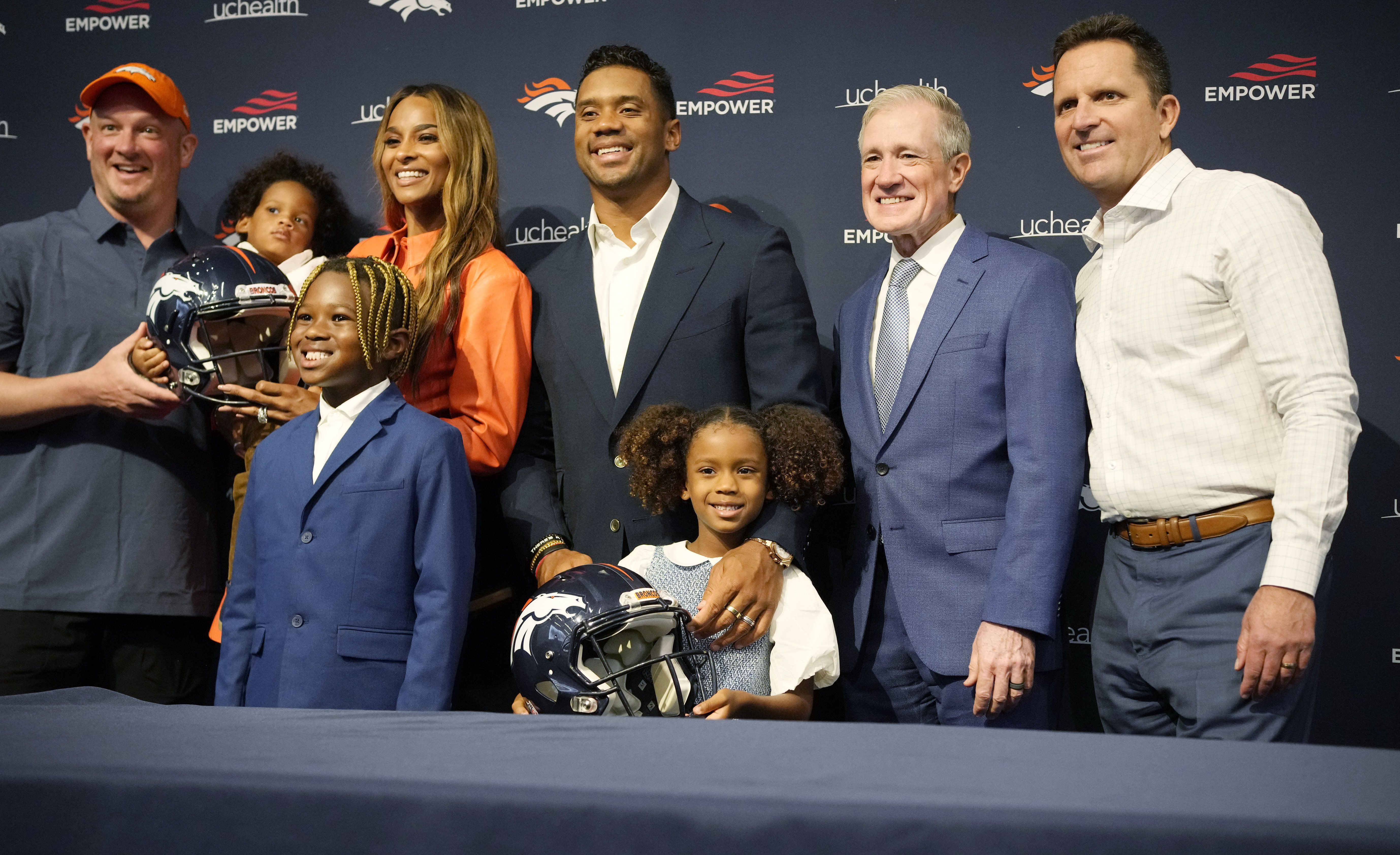 Gregory Penner, one of the members of the Walton-Penner Family Ownership  Group, talks during a news conference at the NFL football team's  headquarters Wednesday, Aug. 10, 2022, in Centennial, Colo. (AP Photo/David