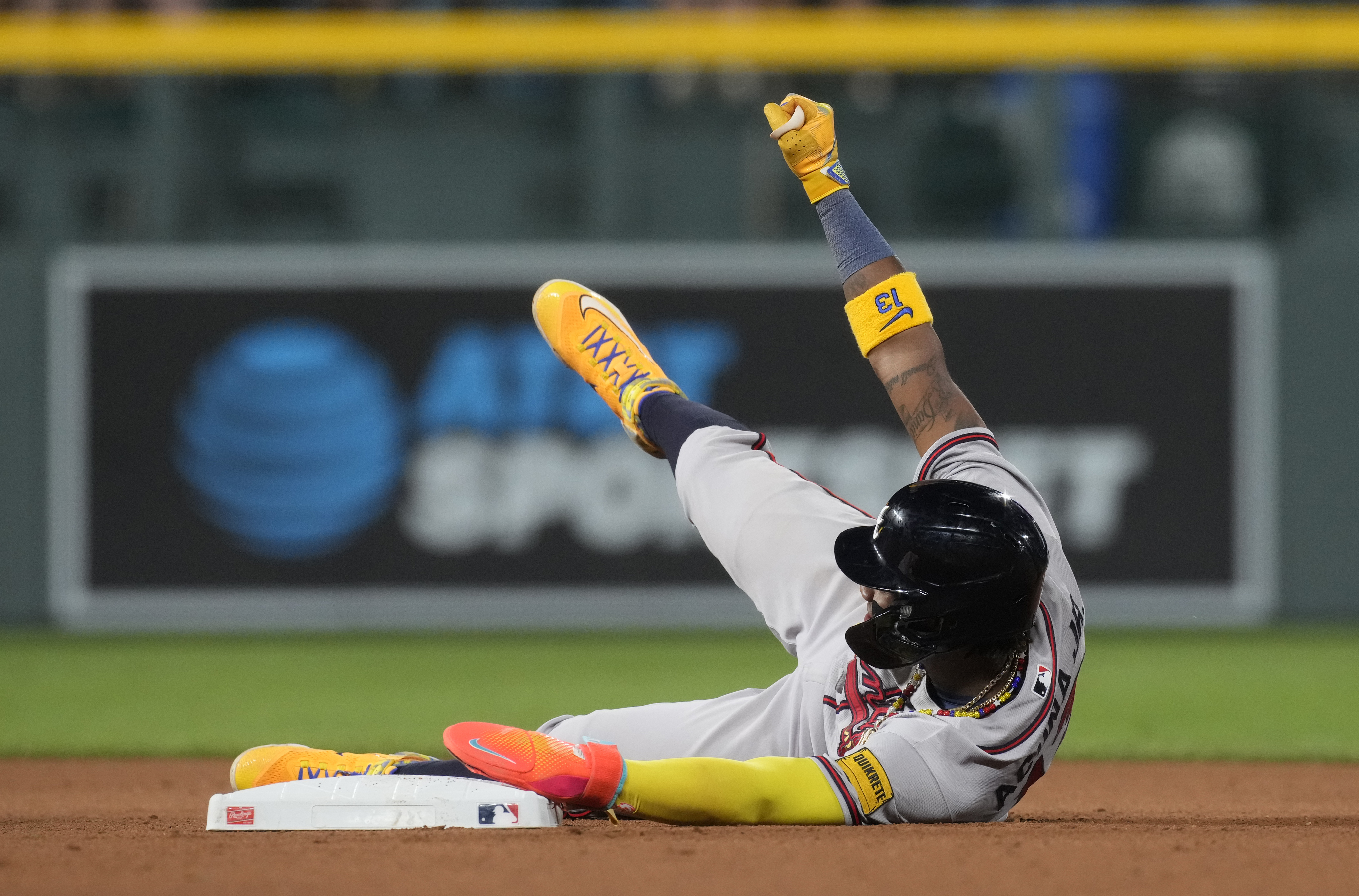 Denver CO, USA. 4th June, 2022. Atlanta right fielder Ronald Acuna Jr. (13)  comes off the field during the game with Atlanta Braves and Colorado  Rockies held at Coors Field in Denver