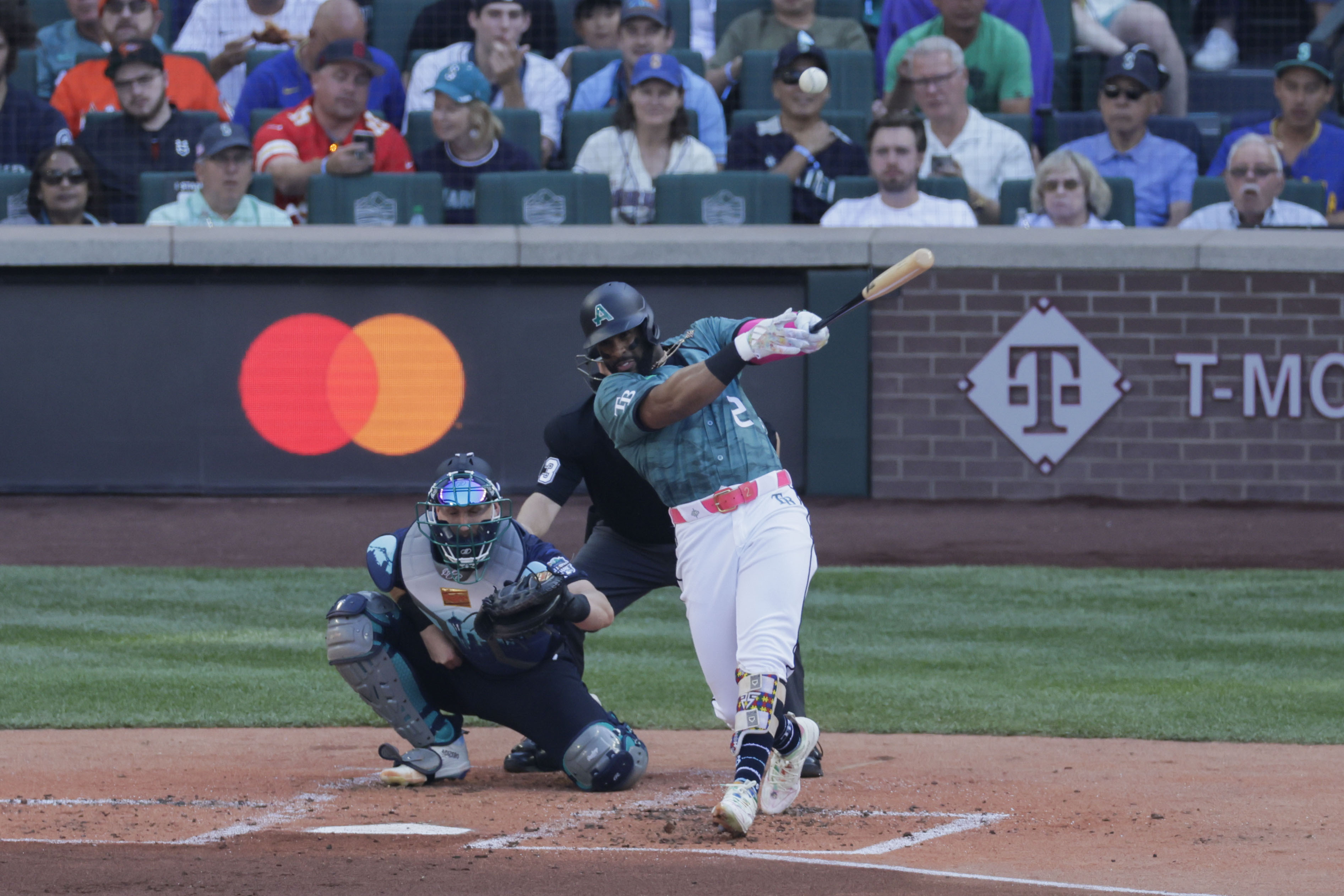 American League's Bo Bichette, of the Toronto Blue Jays, walks back to the  dugout during the MLB All-Star baseball game against the National League in  Seattle, Tuesday, July 11, 2023. (AP Photo/Lindsey