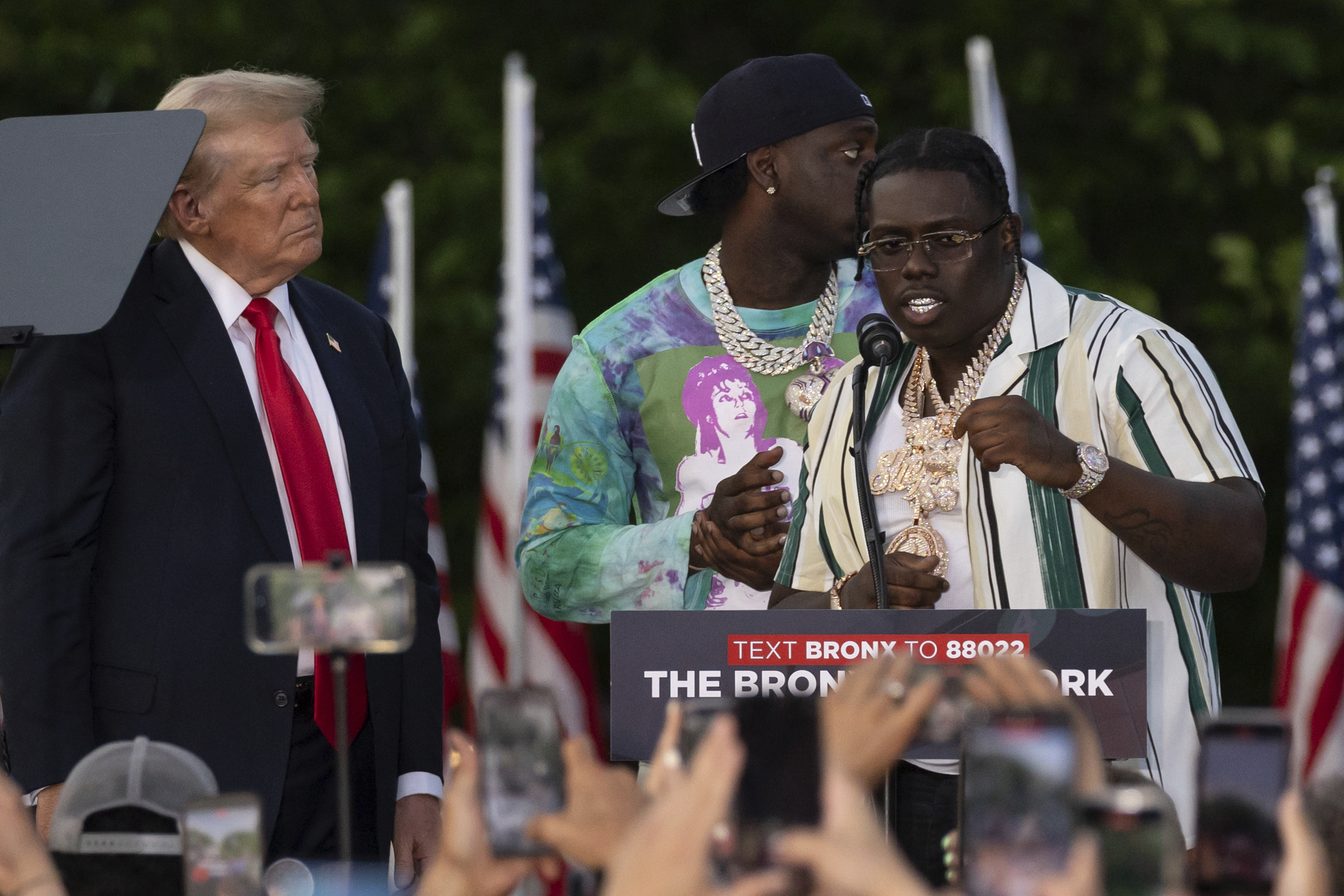 Trump appeared on stage at his Bronx rally with two rappers charged in a  felony gang case