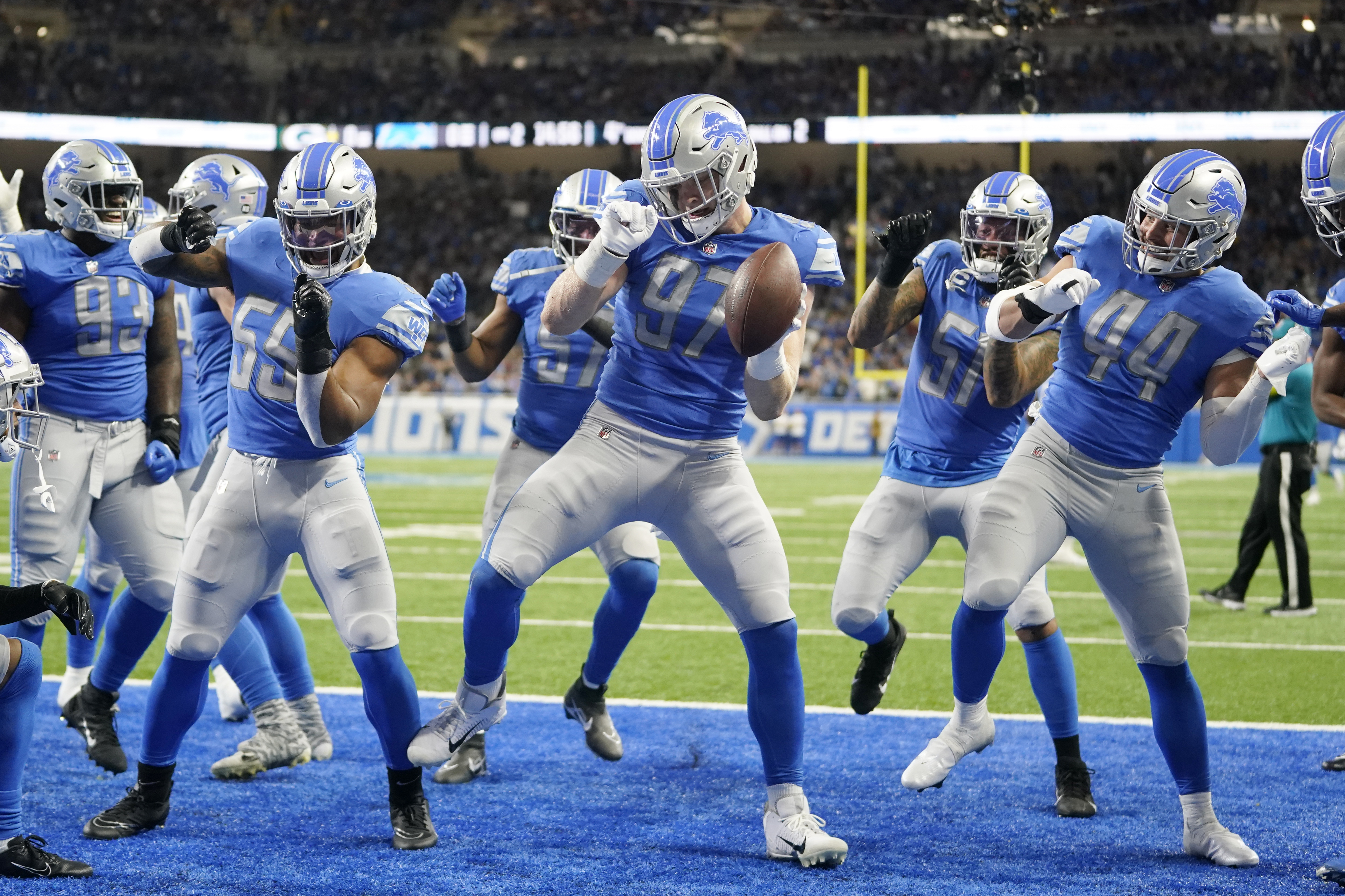 LIONS SAFETY KIRBY JOSEPH INTERCEPTED AARON RODGERS