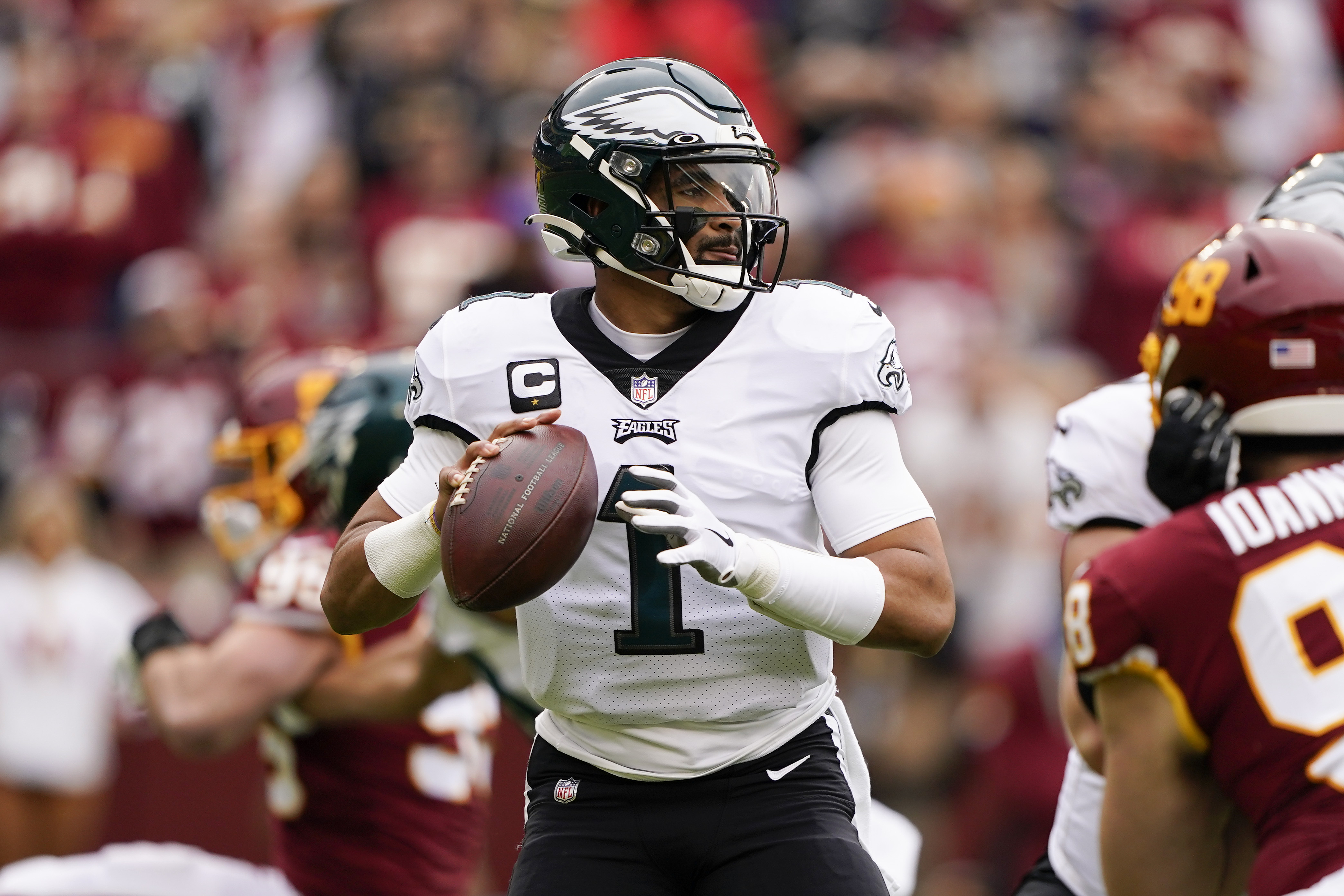 Jalen Hurts nearly crushed by Eagles fans as railing collapses at FedEx  Field