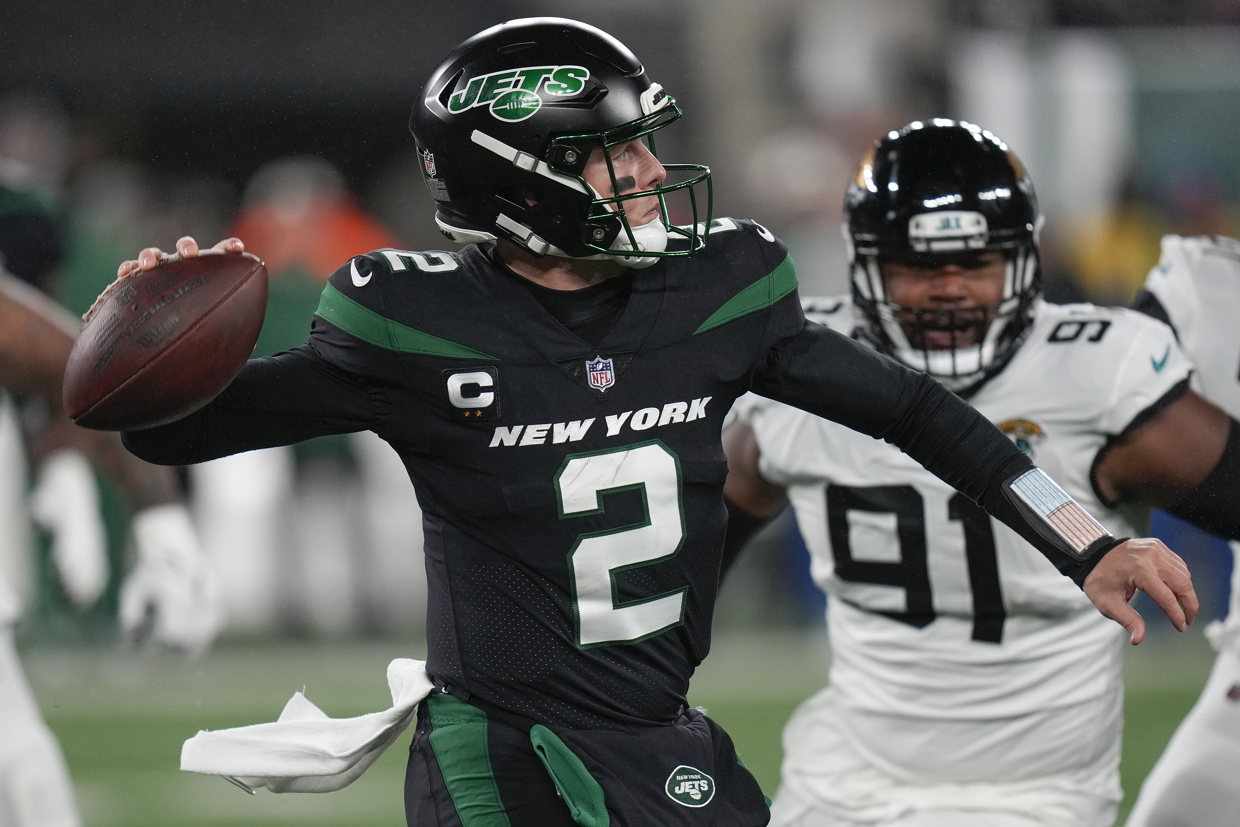 EAST RUTHERFORD, NJ - DECEMBER 26: Jacksonville Jaguars quarterback Trevor  Lawrence (16) comes off the field during the National Football League game  between the New York Jets and the Jacksonville Jaguars on