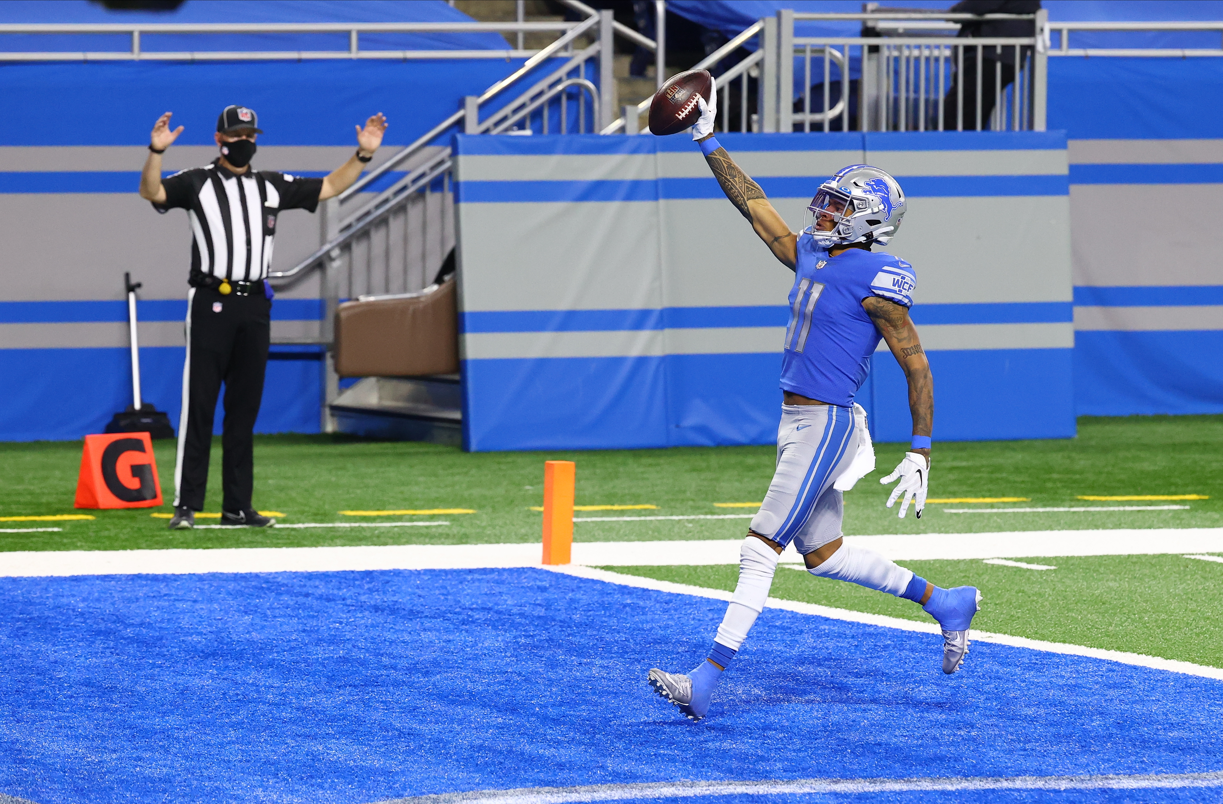 Detroit Lions players meet with the media on July 26