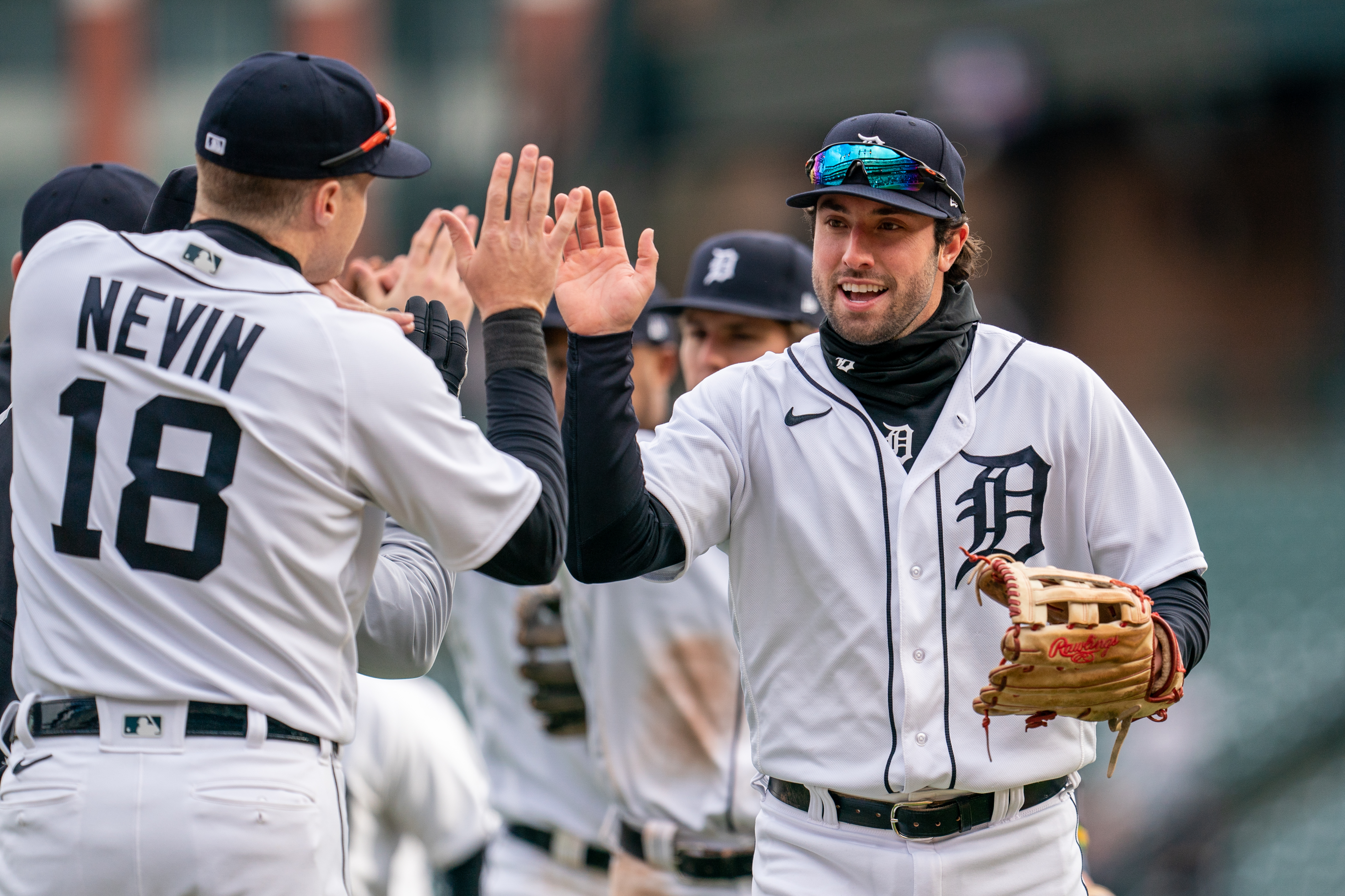 Detroit Tigers' Riley Greene celebrates after hitting a solo home