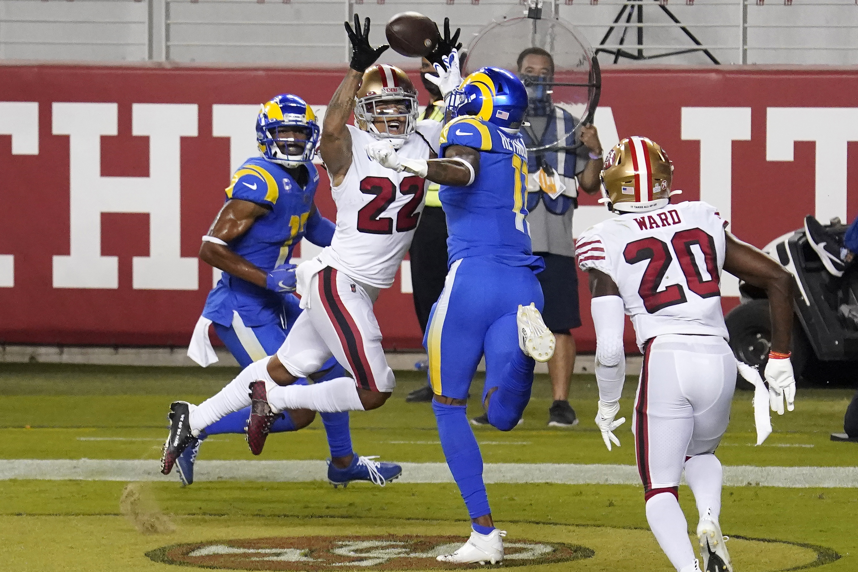 FILE - San Francisco 49ers cornerback Jason Verrett (22) walks off