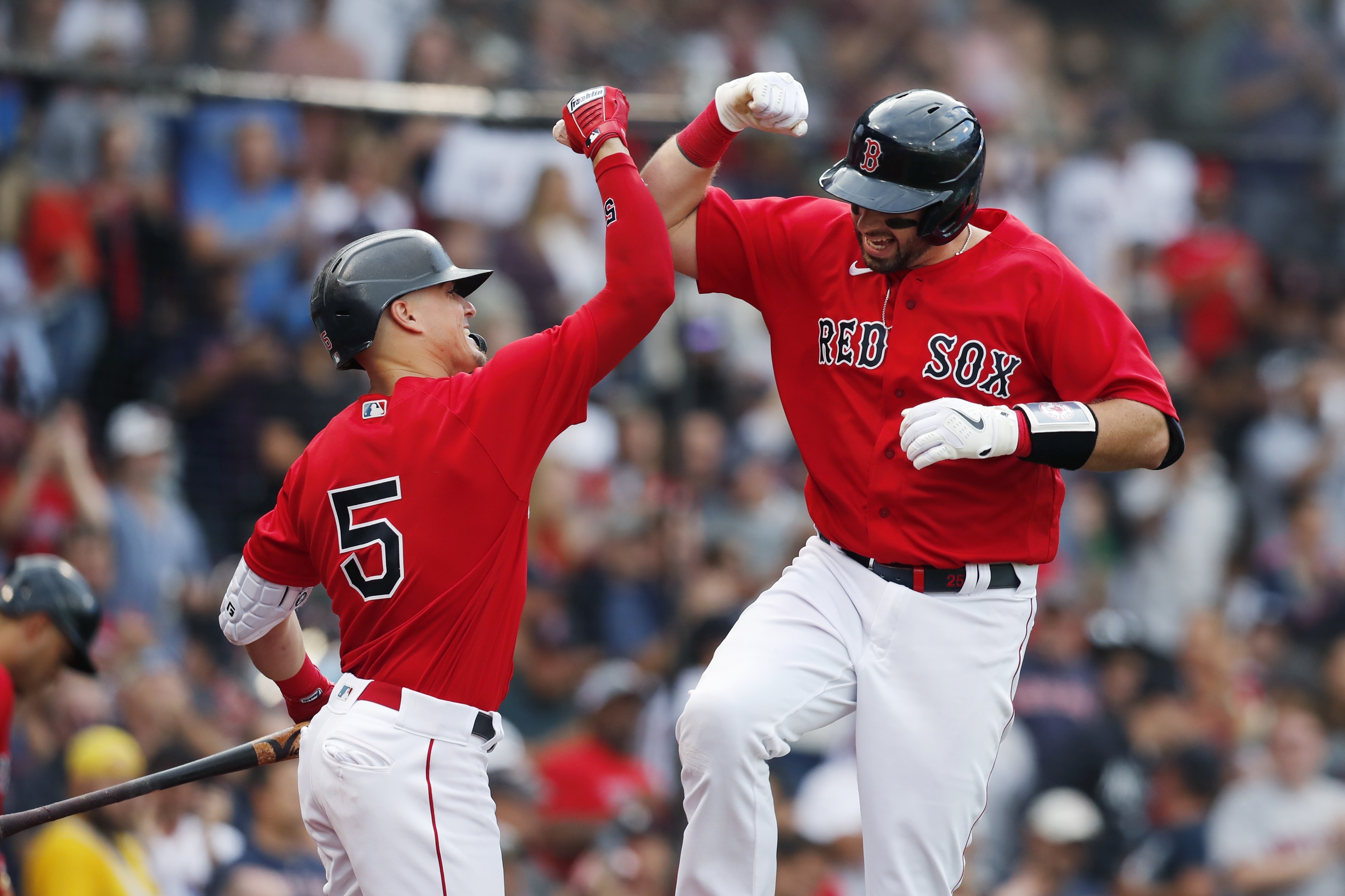 Atlanta, USA. 23rd Aug, 2021. New York Yankees Brett Gardner (from left), Joey  Gallo, and Aaron Judge celebrate a 5-1 victory over the Atlanta Braves in a  MLB baseball game on Monday