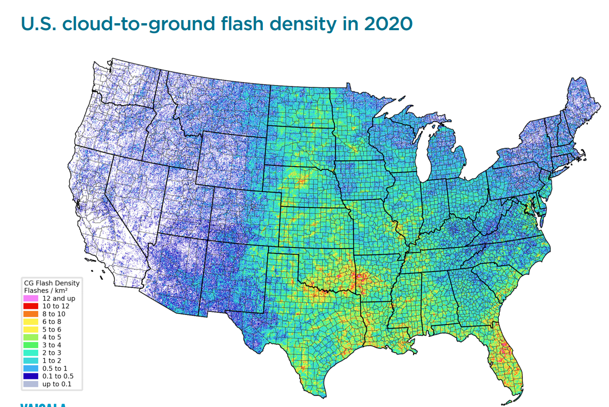 Lightning strikes average down nationally but not here