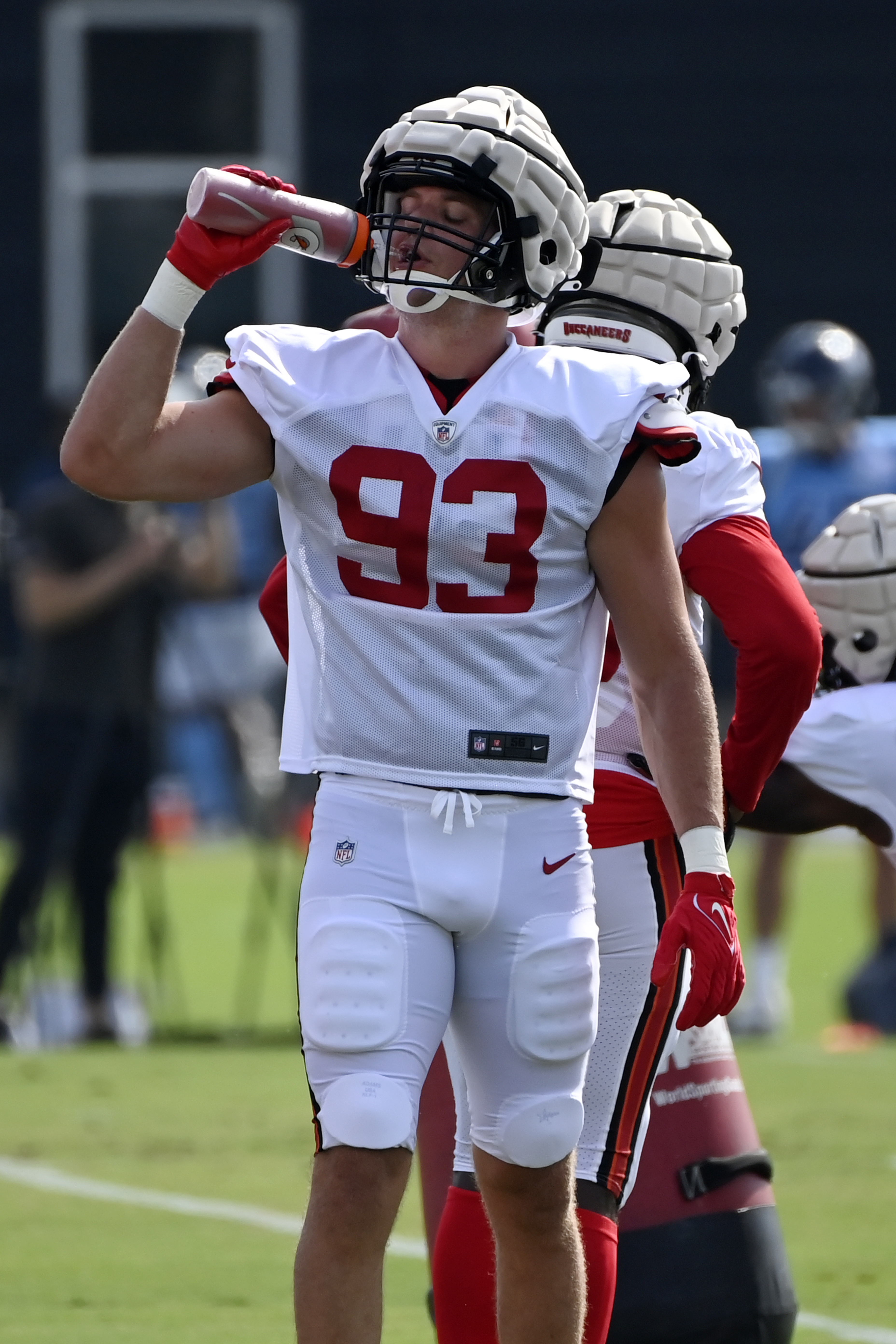 Tampa Bay Buccaneers linebacker Carl Nassib (94) reacts during the second  quarter of an NFL foo …