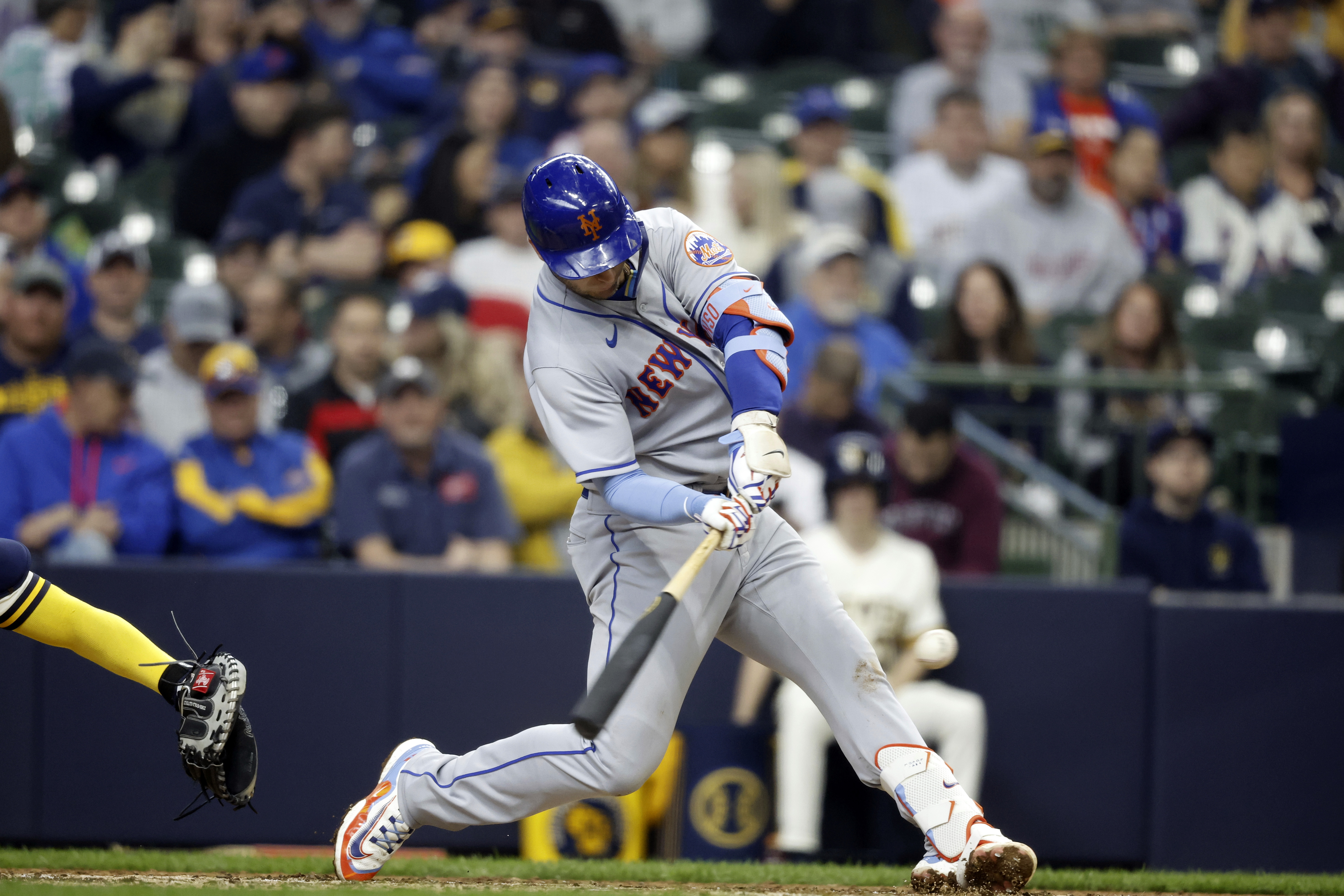 The Brewers new home-run cheesehead gets a workout Tuesday against the Mets