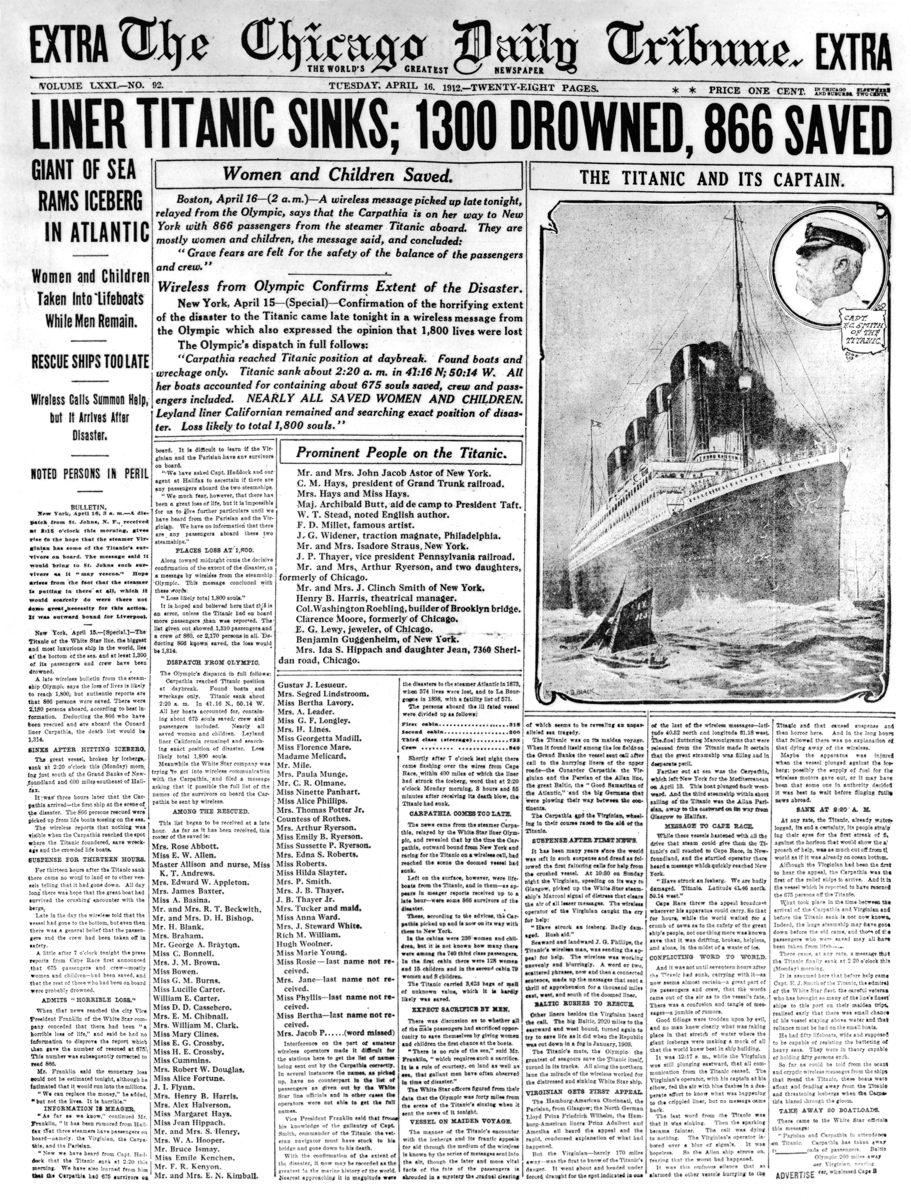 HITS ICEBERG & SINKS on 1st voyage Best 1912 display newspaper TITANIC DISASTER 