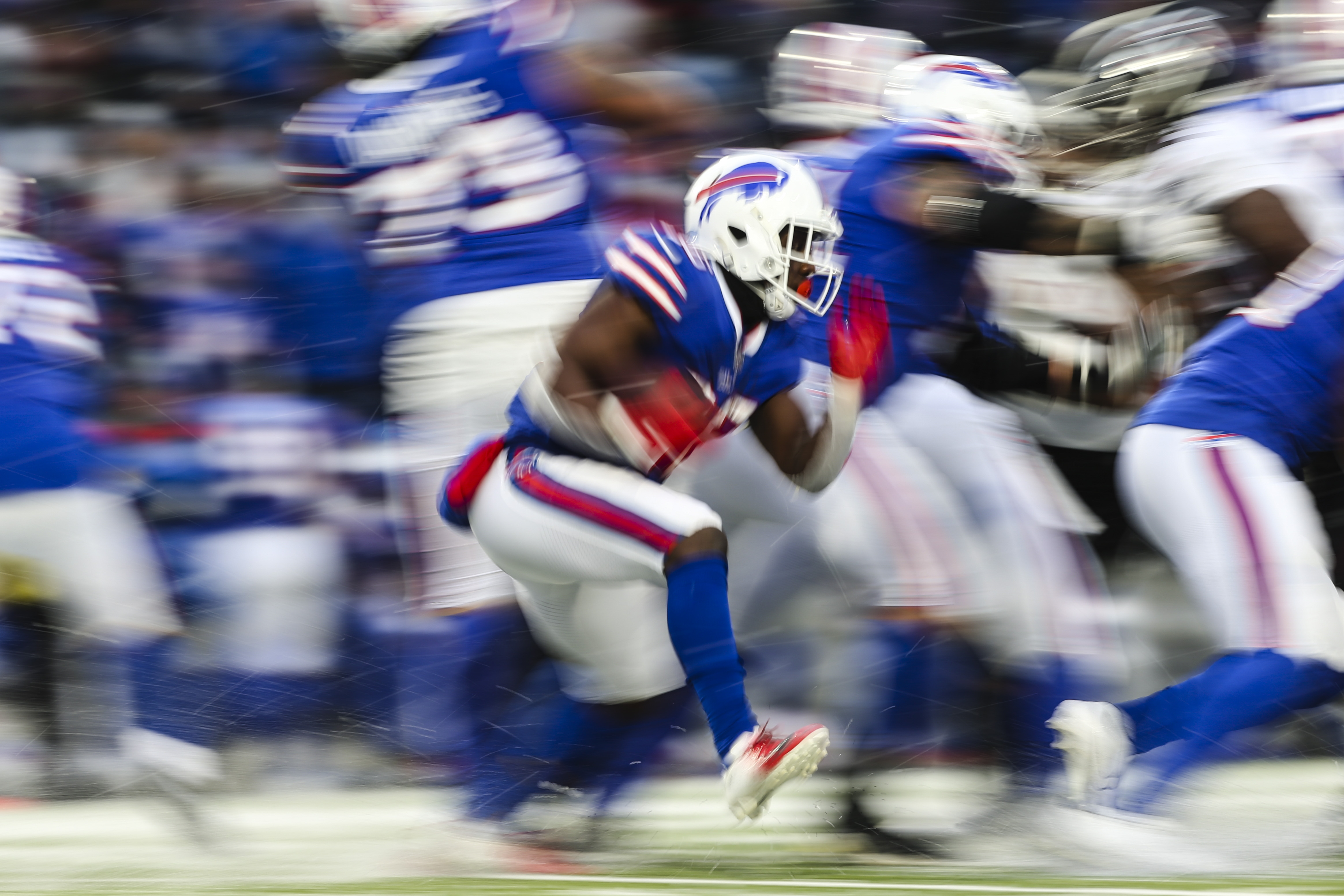 Buffalo Bills wide receiver Marquez Stevenson (5) runs after a