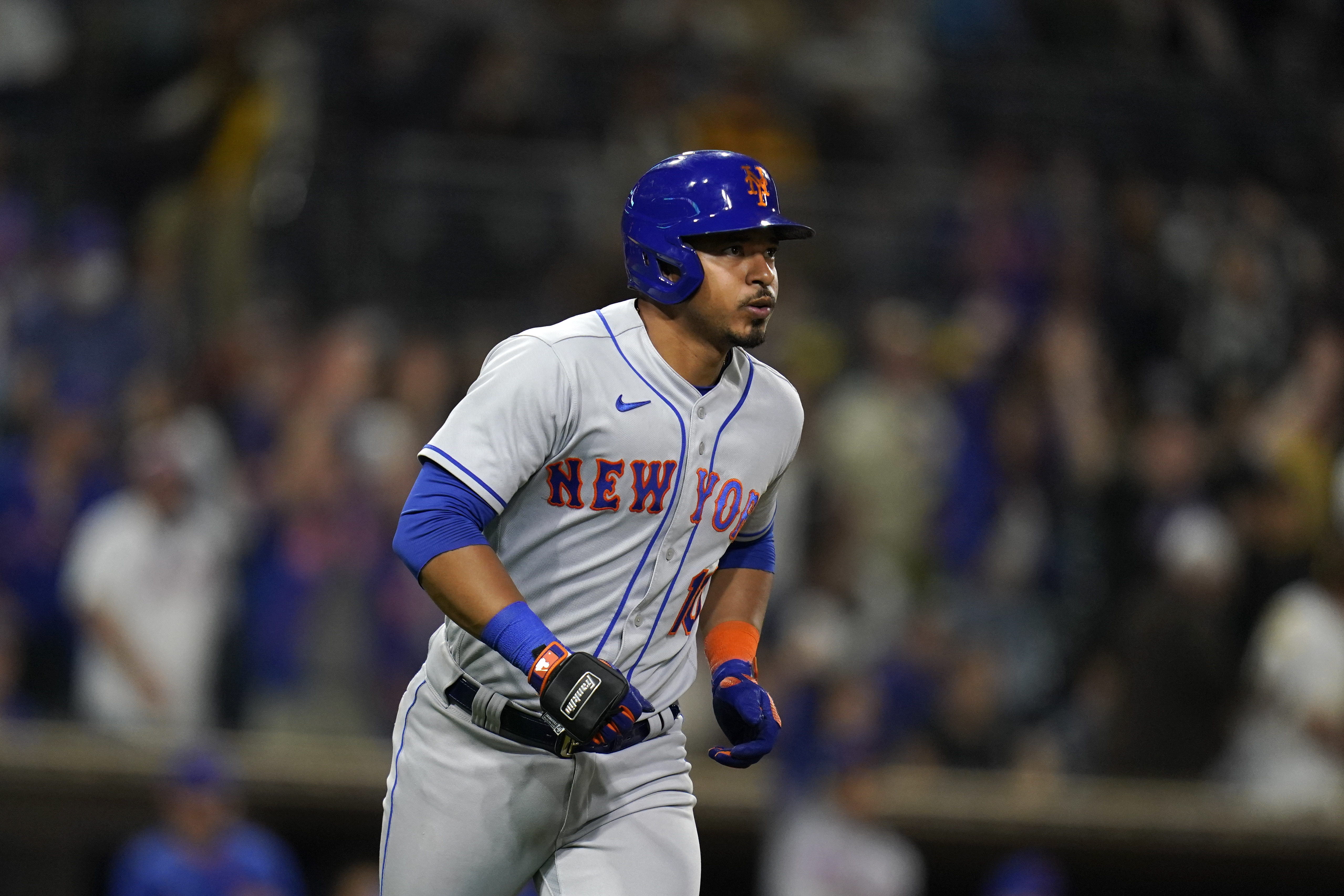 Eduardo Escobar of the New York Mets looks skyward after hitting