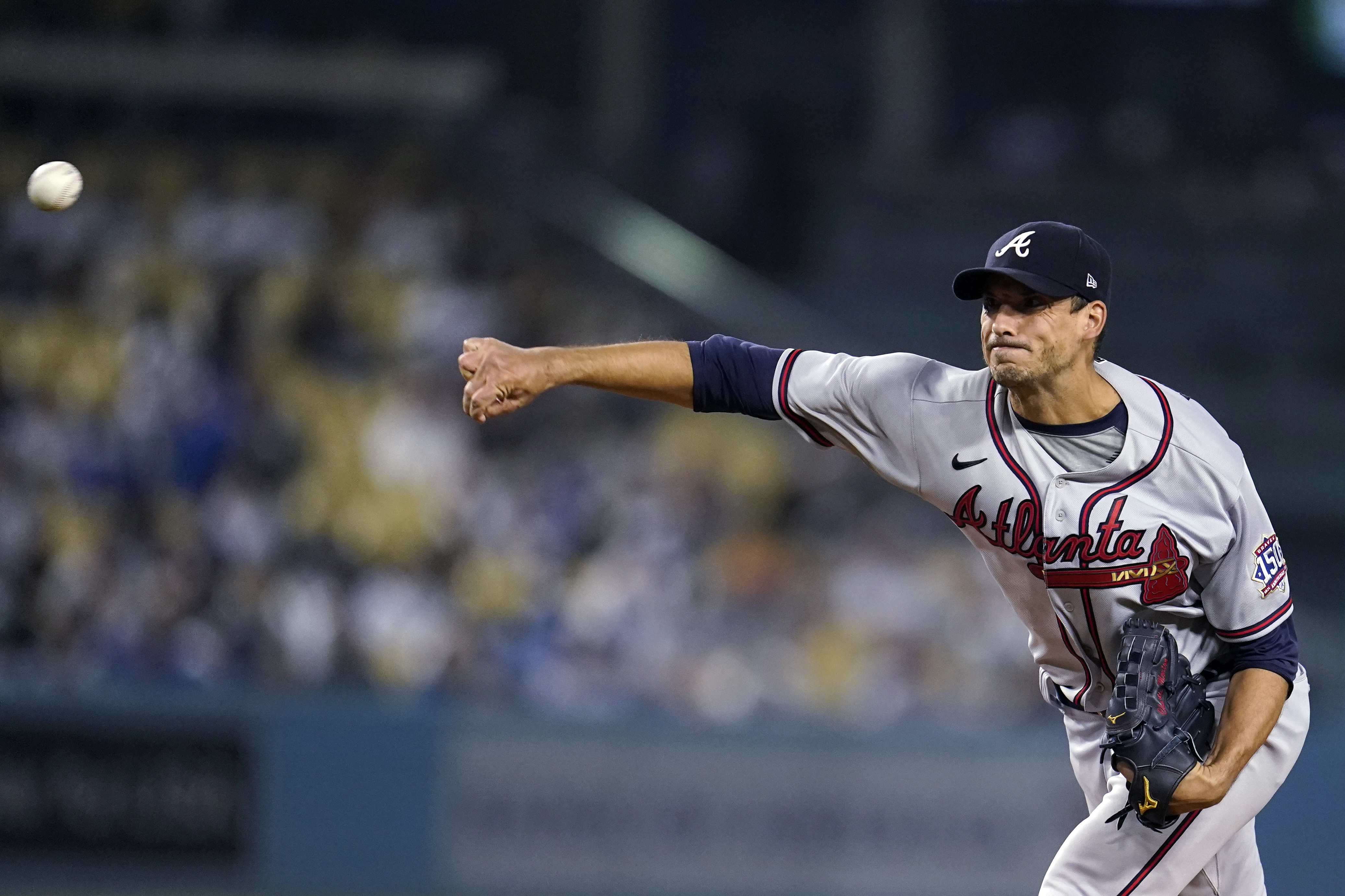 Braves star Albies carried away after fouling ball off knee