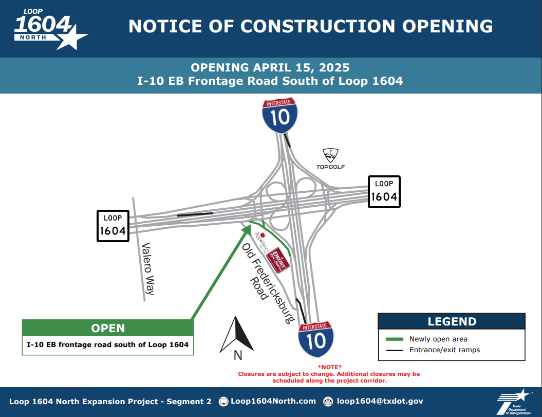 TxDOT: Westbound I-10 ramp to eastbound Loop 1604 to close for