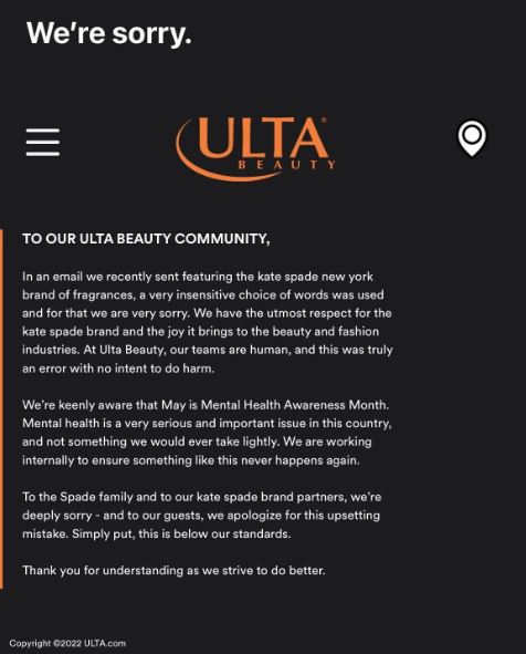 This is below our standards': Ulta Beauty apologizes for using  'insensitive' wording in email promotion of Kate Spade product