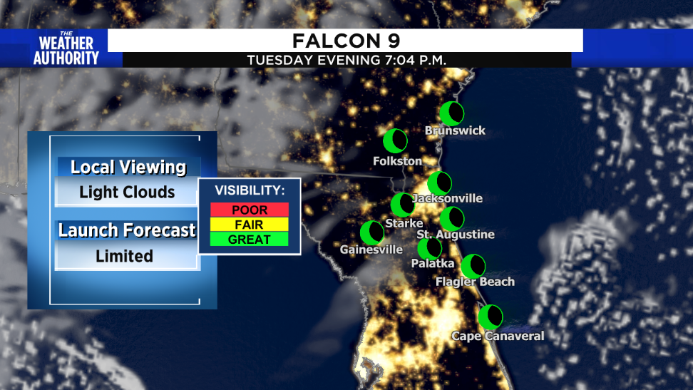 Cape Canaveral Launch Visibility Map Cold But Clear Viewing Conditions For Spacex Rocket Launch