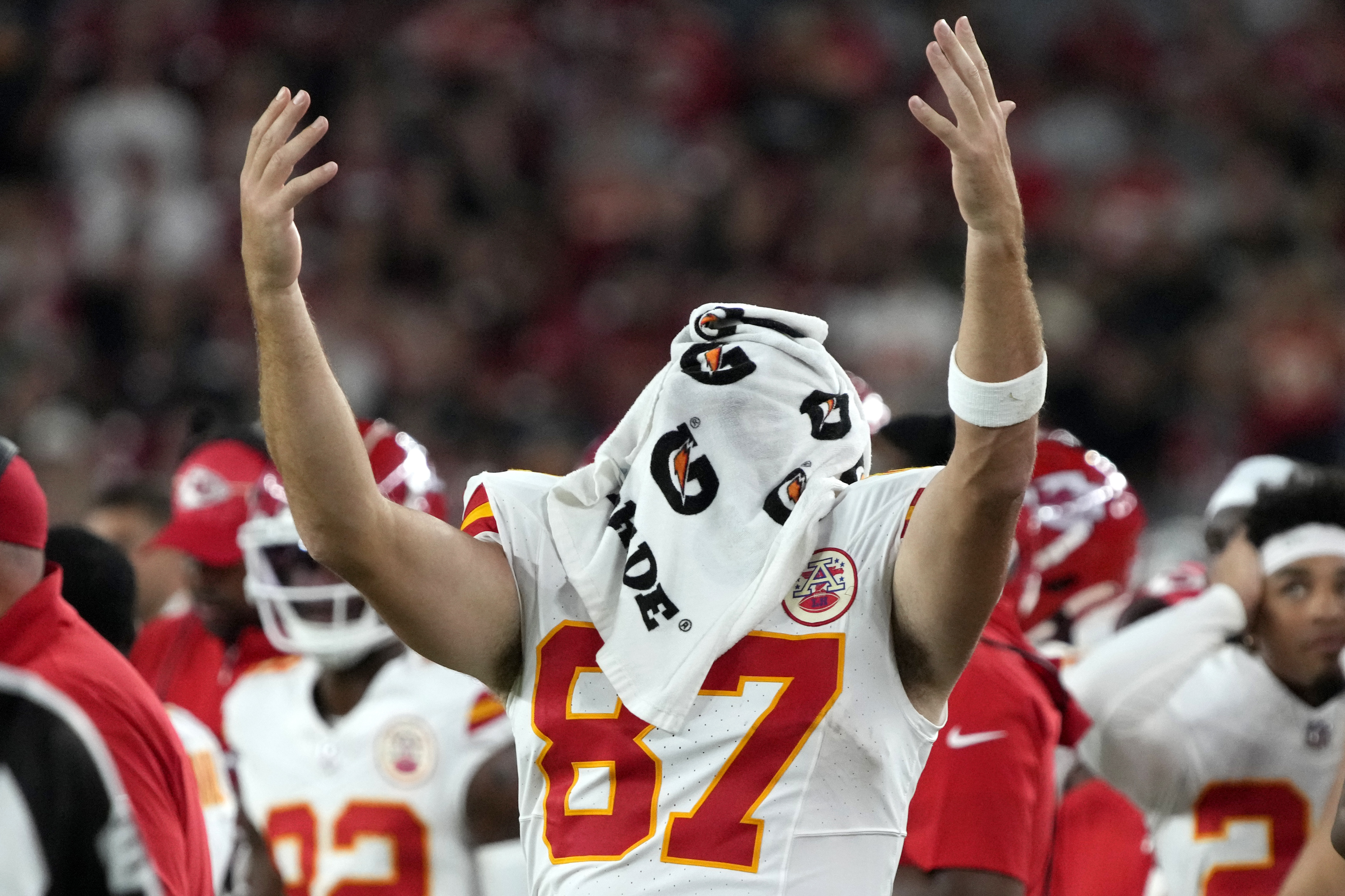 Kansas City Chiefs quarterback Patrick Mahomes (15) looks to throw against  the Arizona Cardinals during the first half of an NFL pre-season football  game, Saturday, Aug. 21, 2023, in Glendale, Ariz. (AP