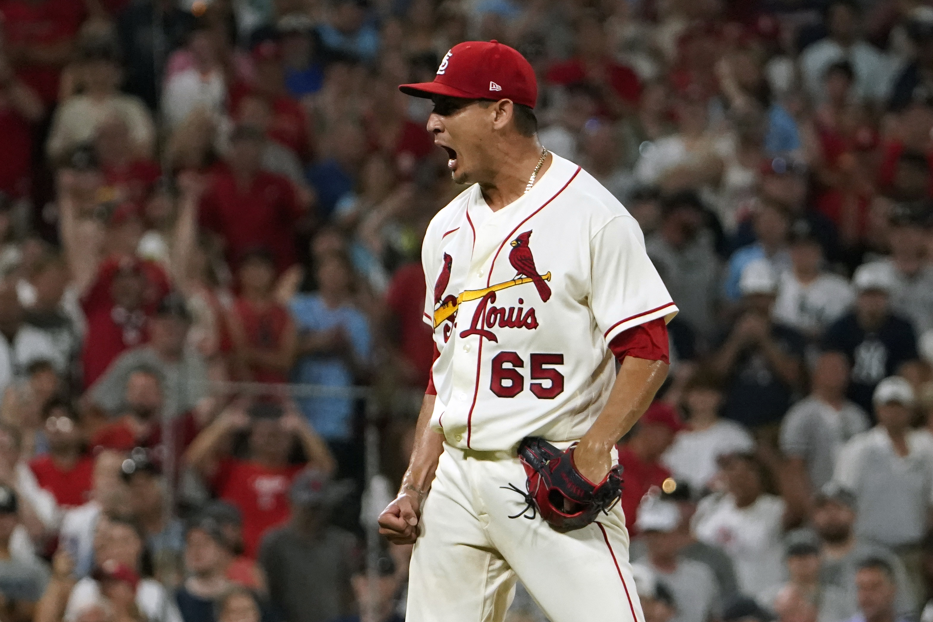 St. Louis Cardinals pitcher Jack Flaherty hugs mother after win