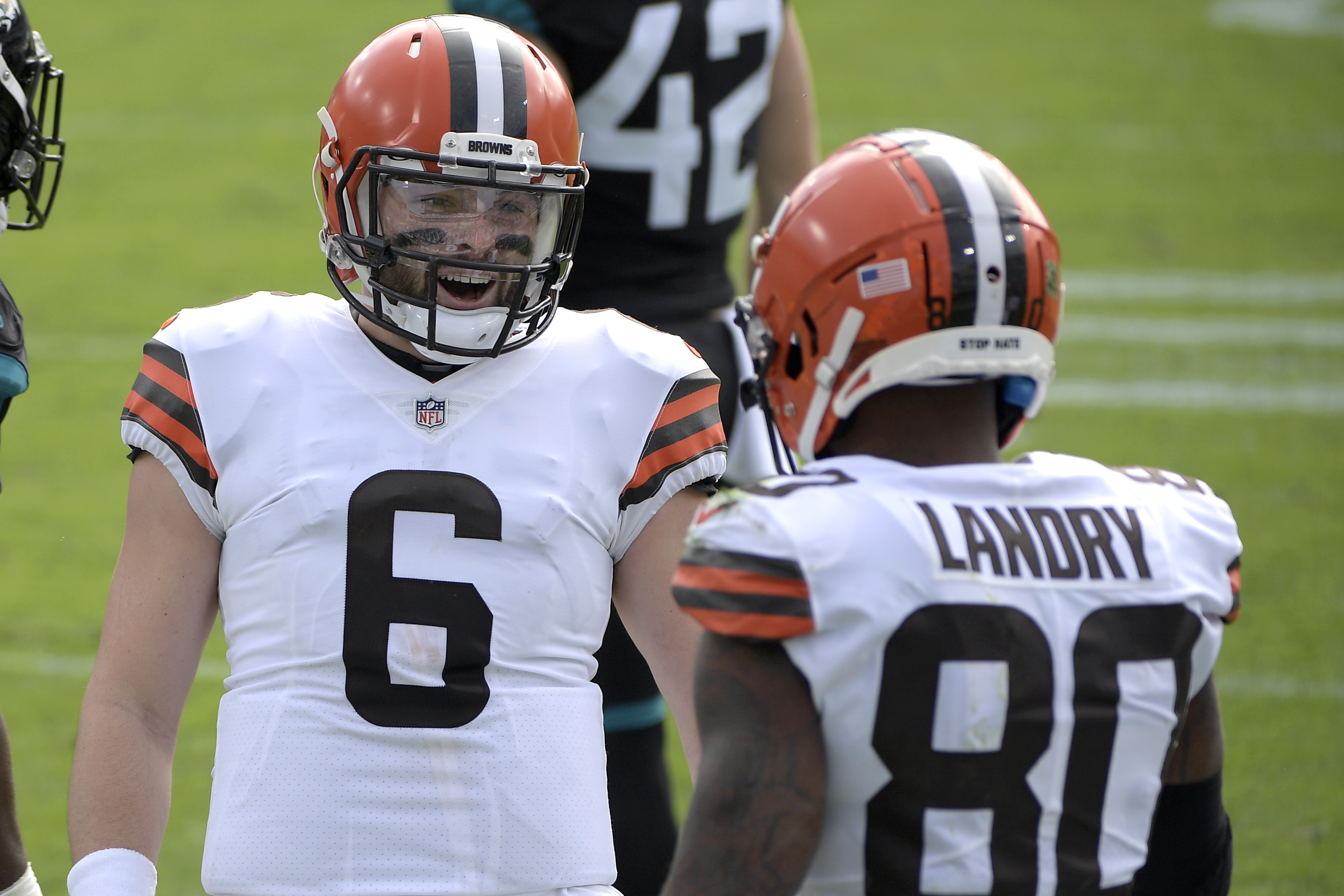 November 29, 2020 - Jacksonville, FL, U.S: Cleveland Browns quarterback  Baker Mayfield (6) during 1st half NFL football game between the Cleveland  Browns and the Jacksonville Jaguars at TIAA Bank Field in