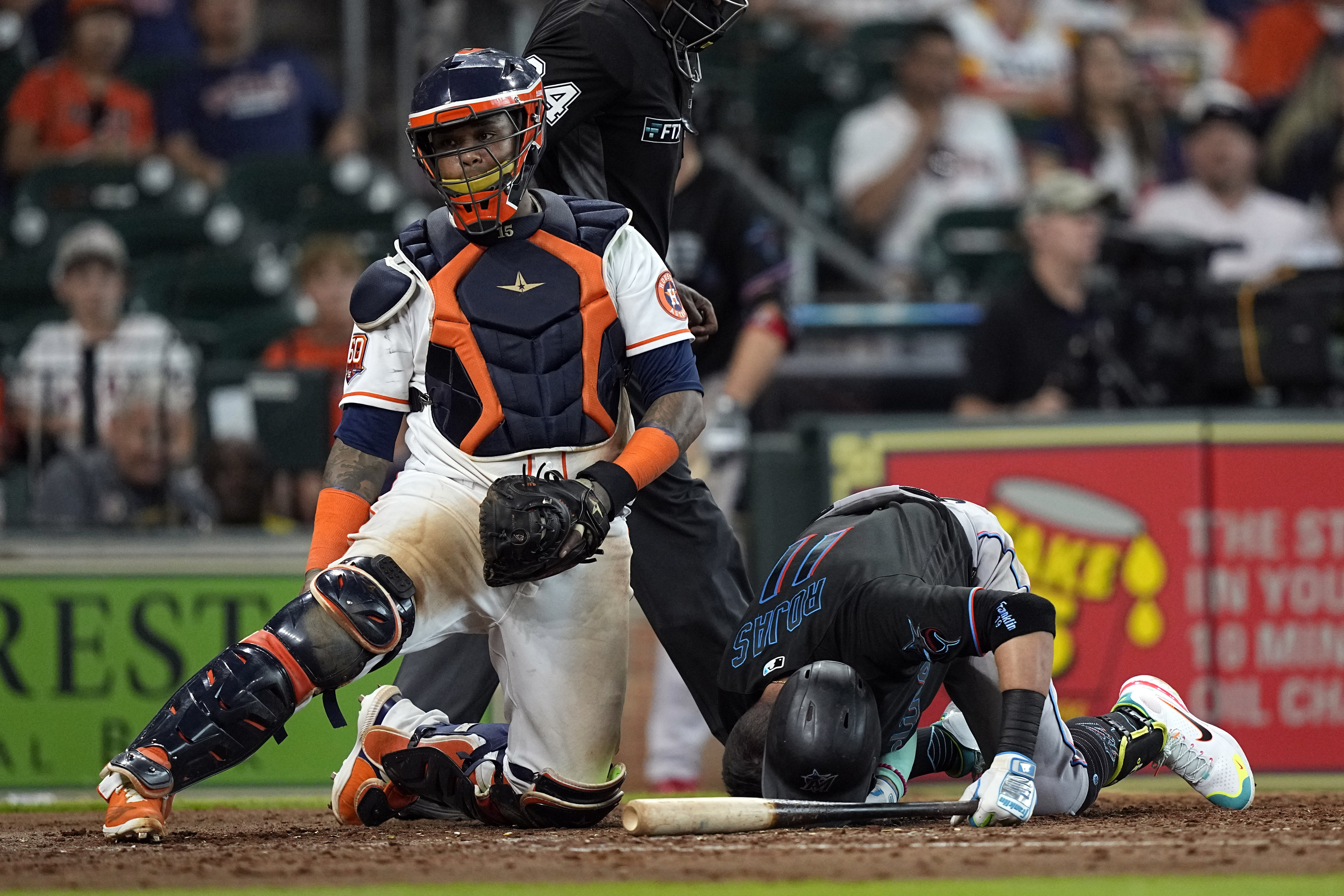 Houston Astros' Alex Bregman runs up the first base line against the Miami  Marlins during the fourth inning of a baseball game Saturday, June 11,  2022, in Houston. (AP Photo/David J. Phillip