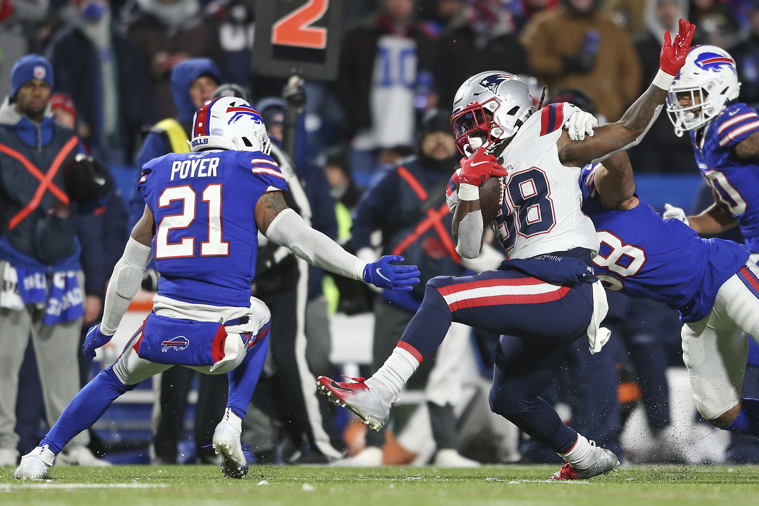 The line of scrimmage of the Miami Dolphins against the Buffalo Bills  during the second half of an NFL football game, Sunday, Oct. 31, 2021, in  Orchard Park, N.Y. (AP Photo/Adrian Kraus