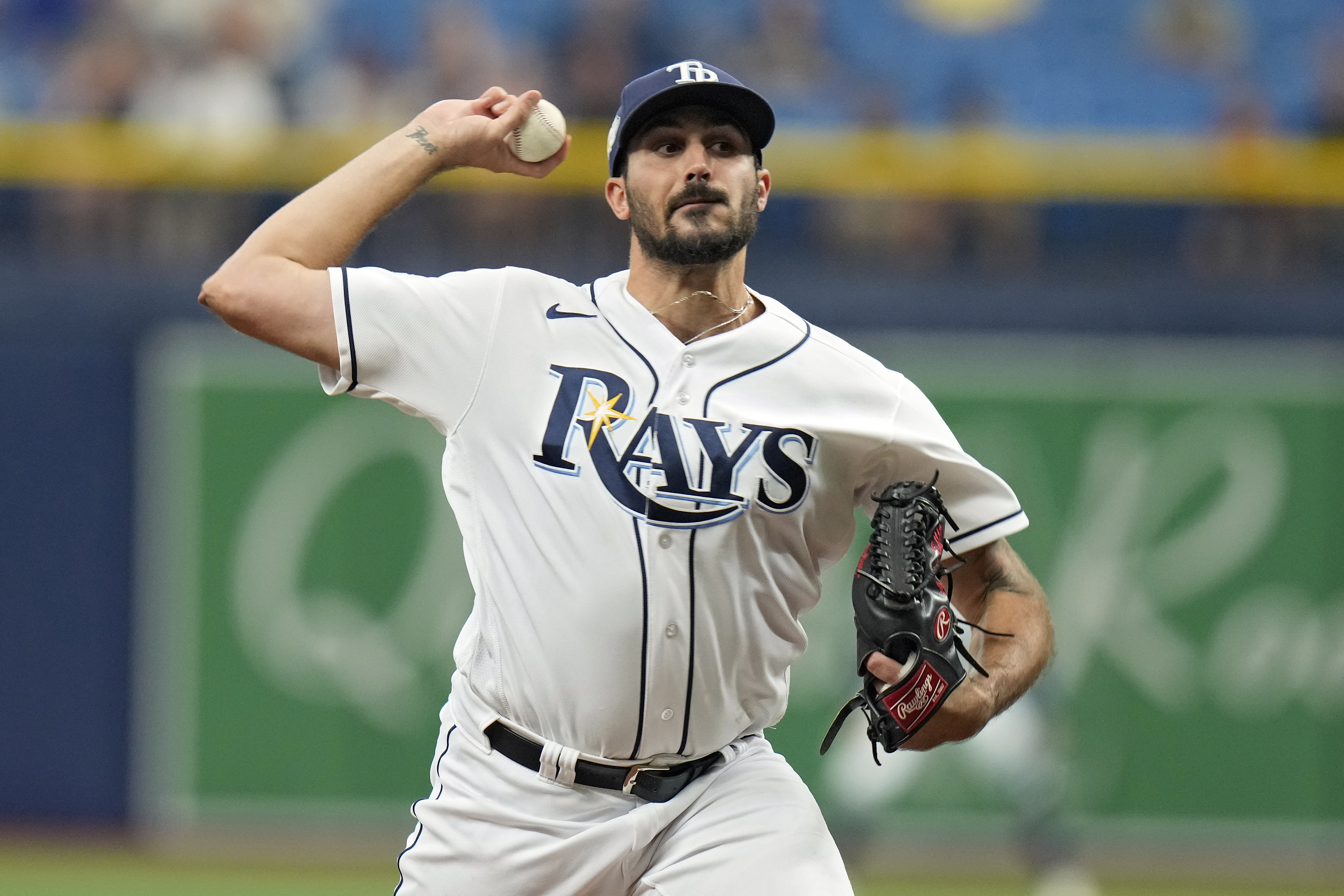 Tampa Bay Rays' Isaac Paredes reacts after his RBI double off Los Angeles  Angels starting pitcher Griffin Canning during the first inning of a  baseball game Thursday, Sept. 21, 2023, in St.