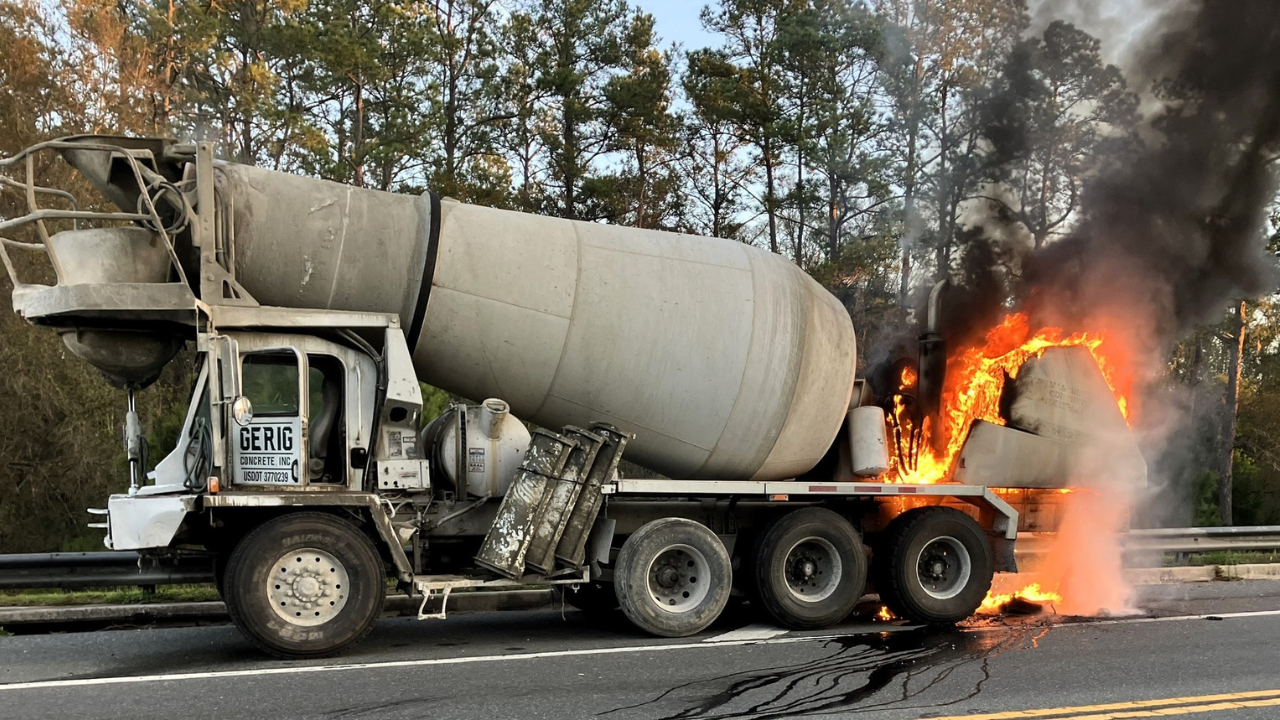 Concrete truck catches fire along Highway 40 in Marion County